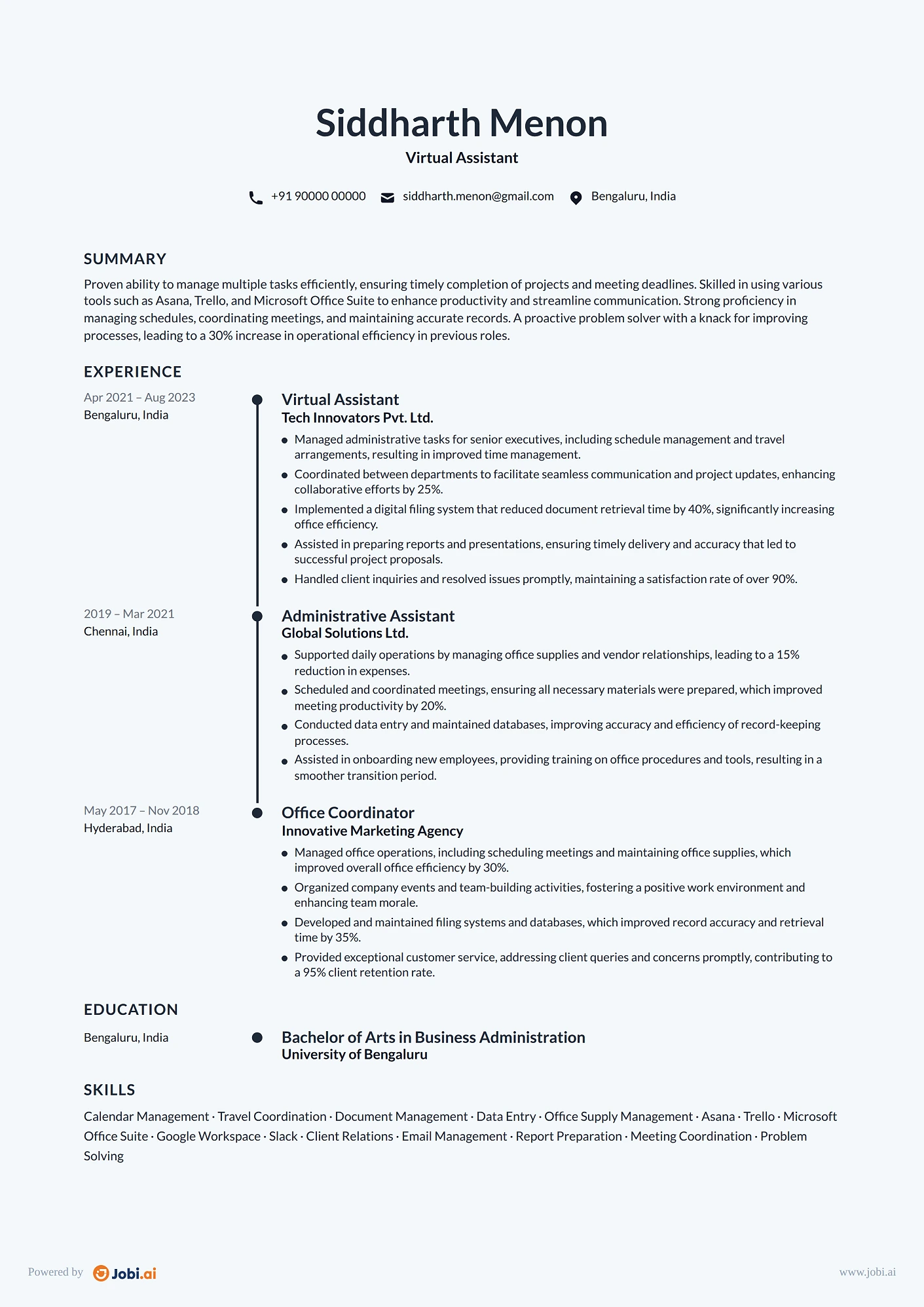 Executive Assistant resume example — Virtual Assistant