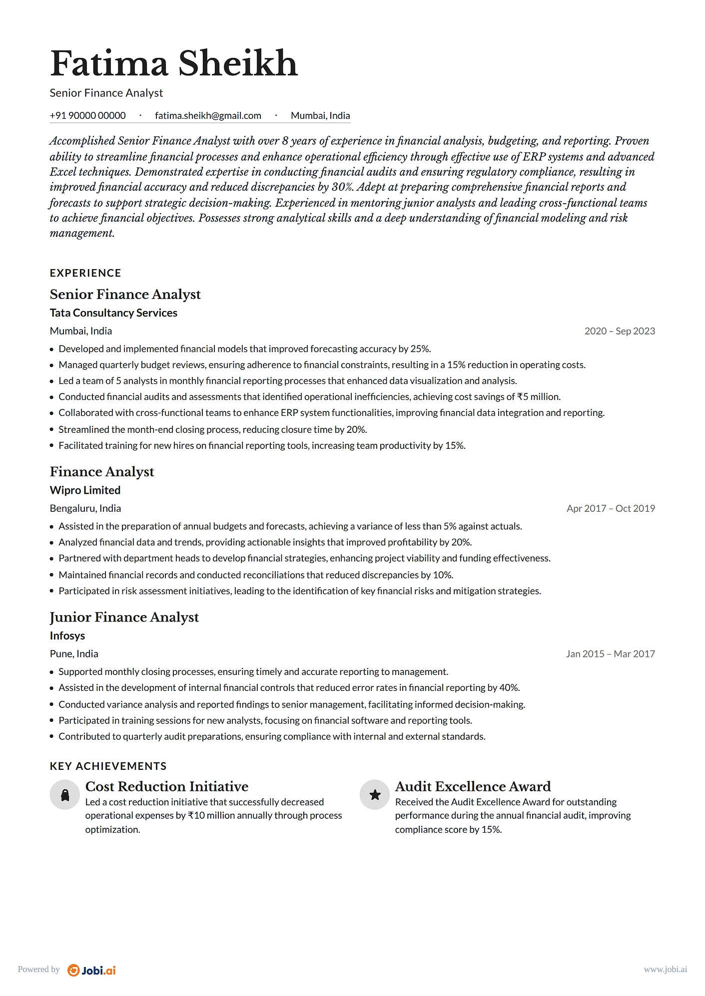Finance Manager resume example