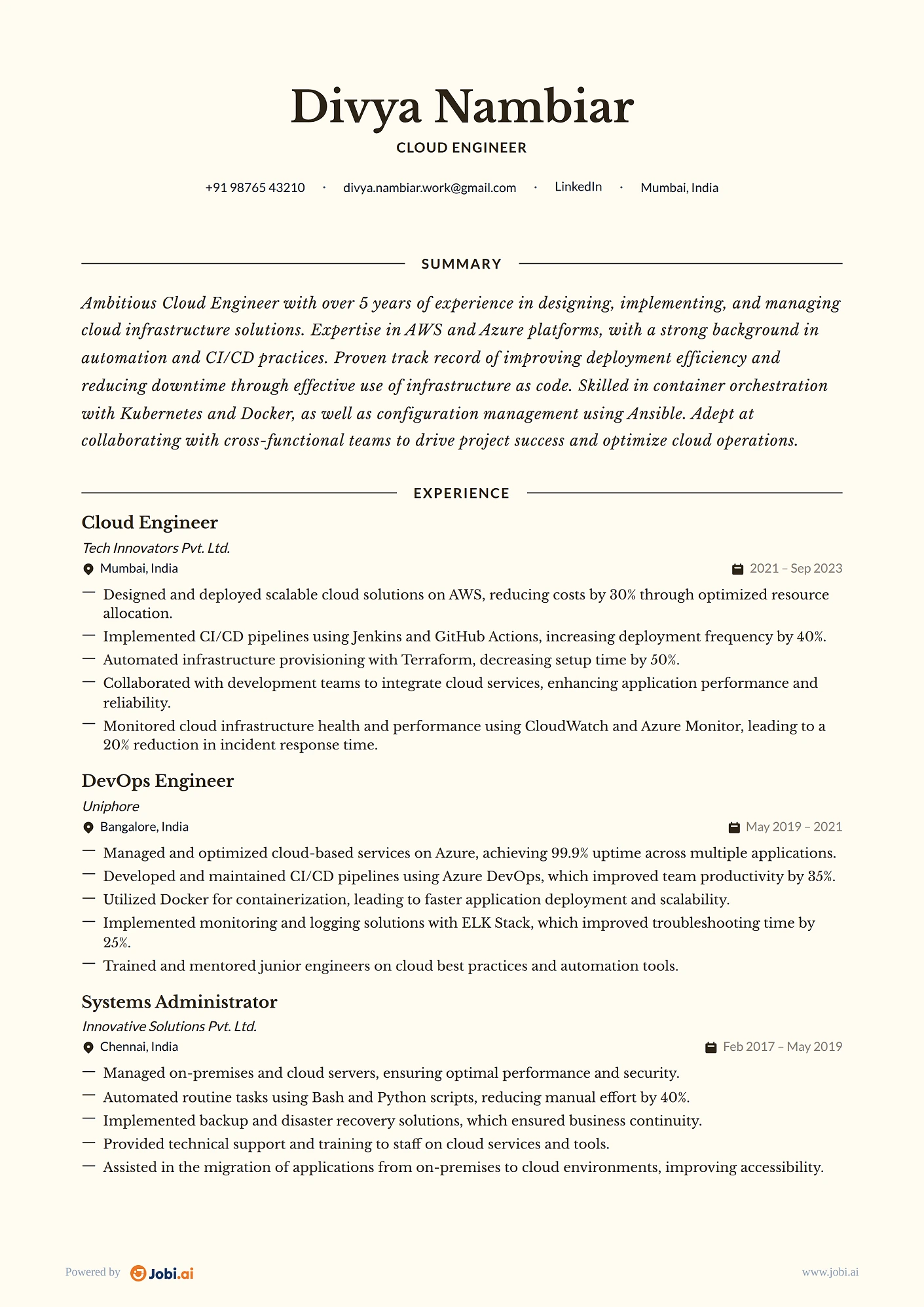 Cloud Engineer resume example