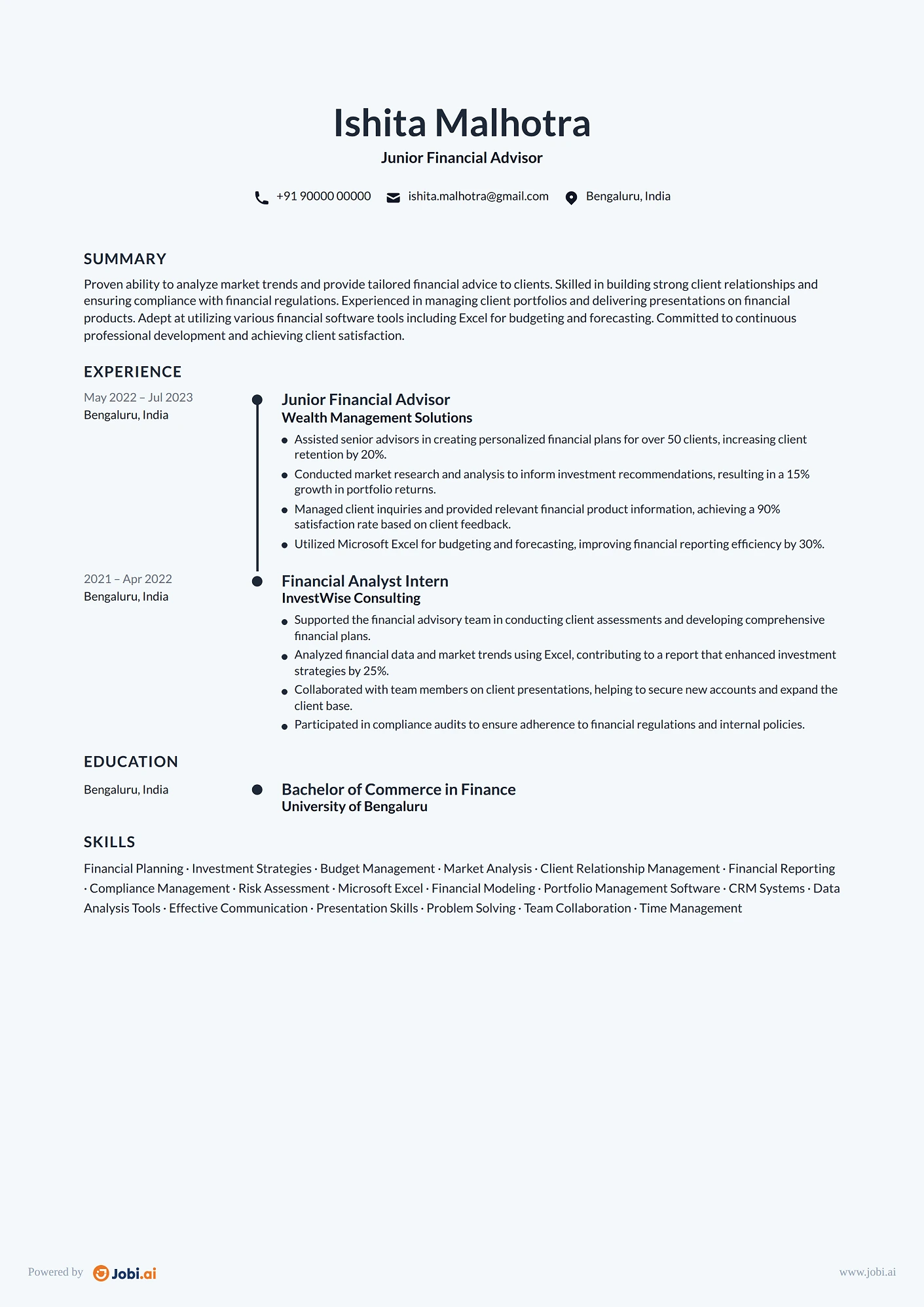 Financial Advisor resume example