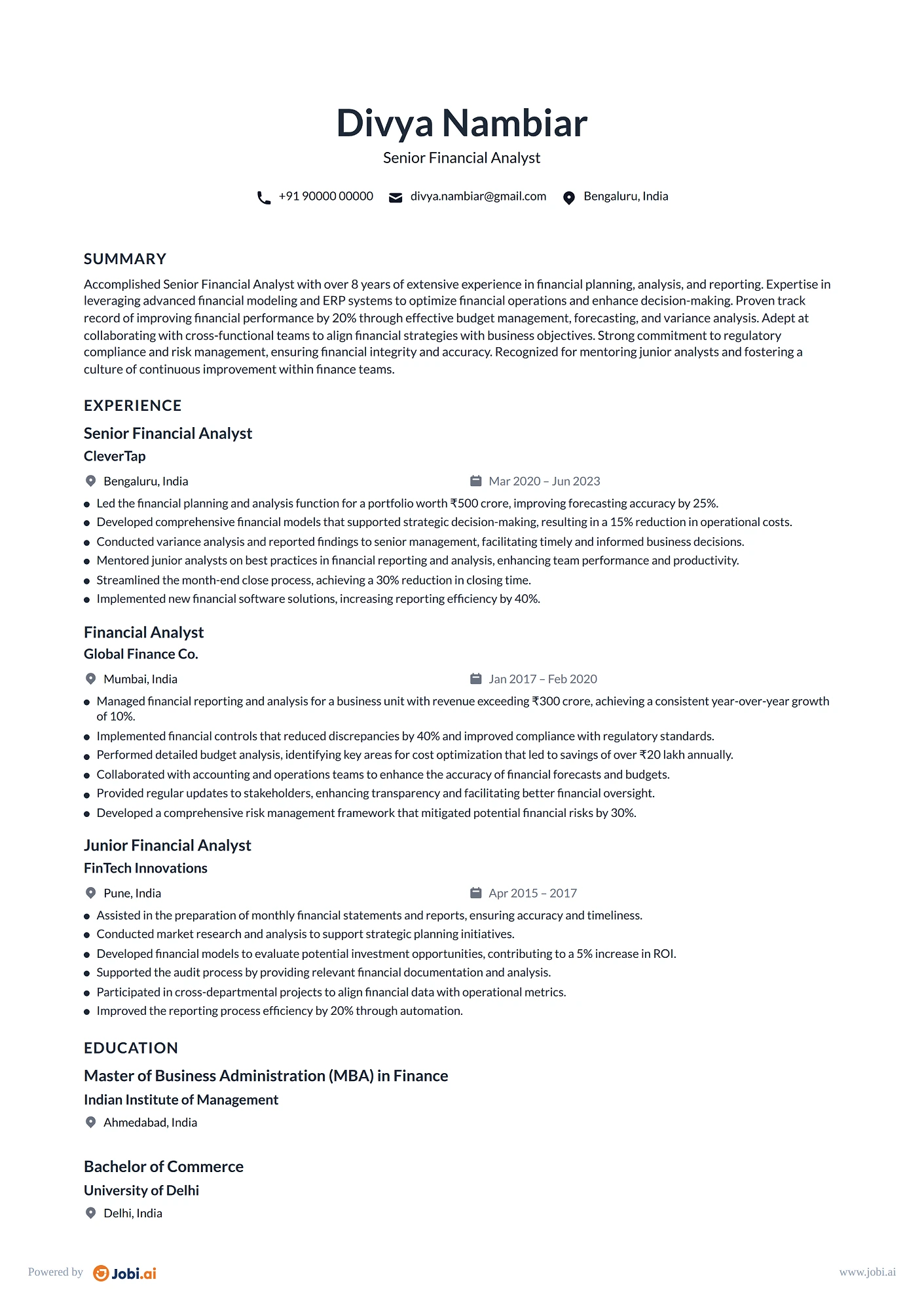 Financial Analyst resume example — Senior Financial Analyst