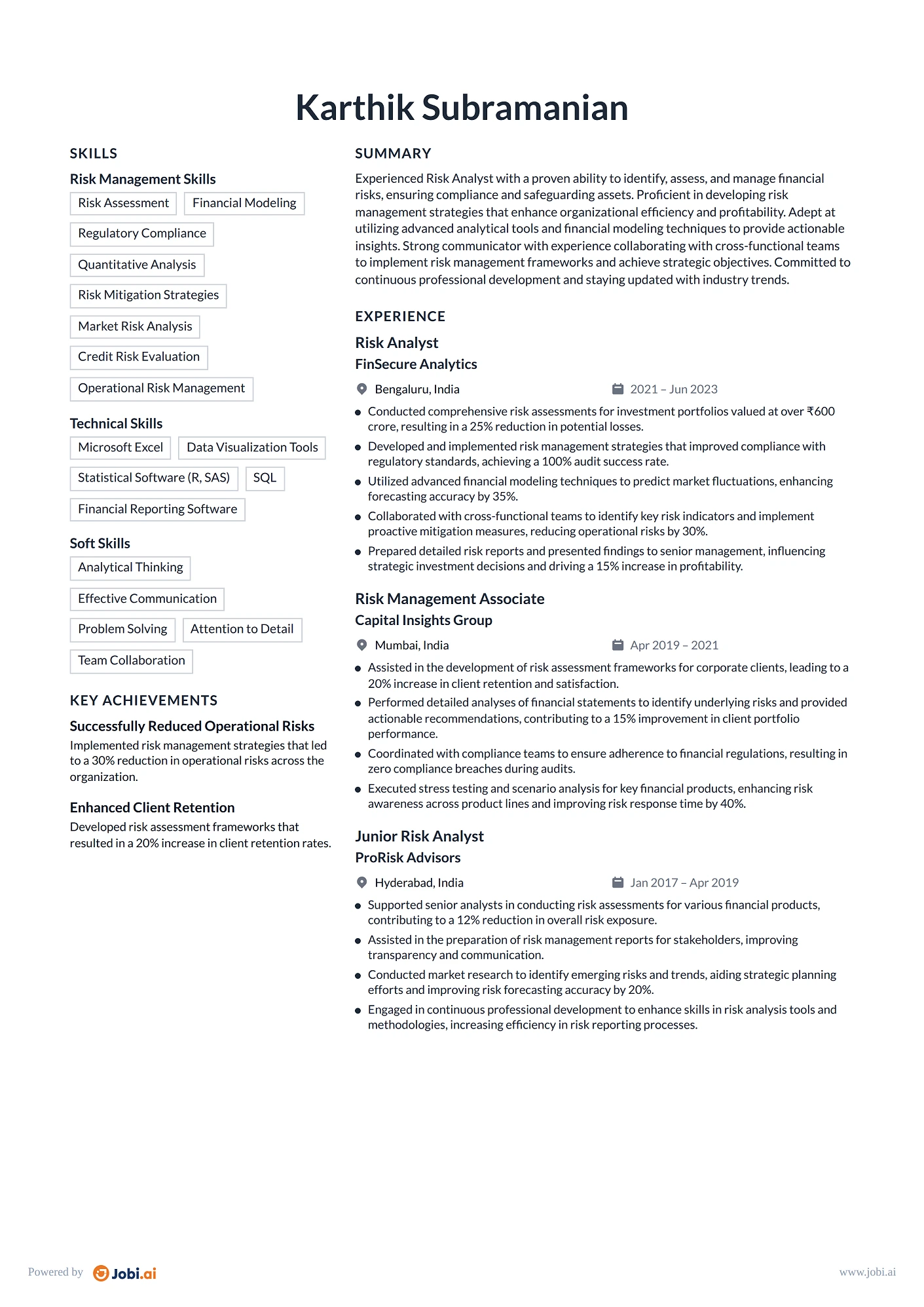 Financial Analyst resume example — Risk Analyst