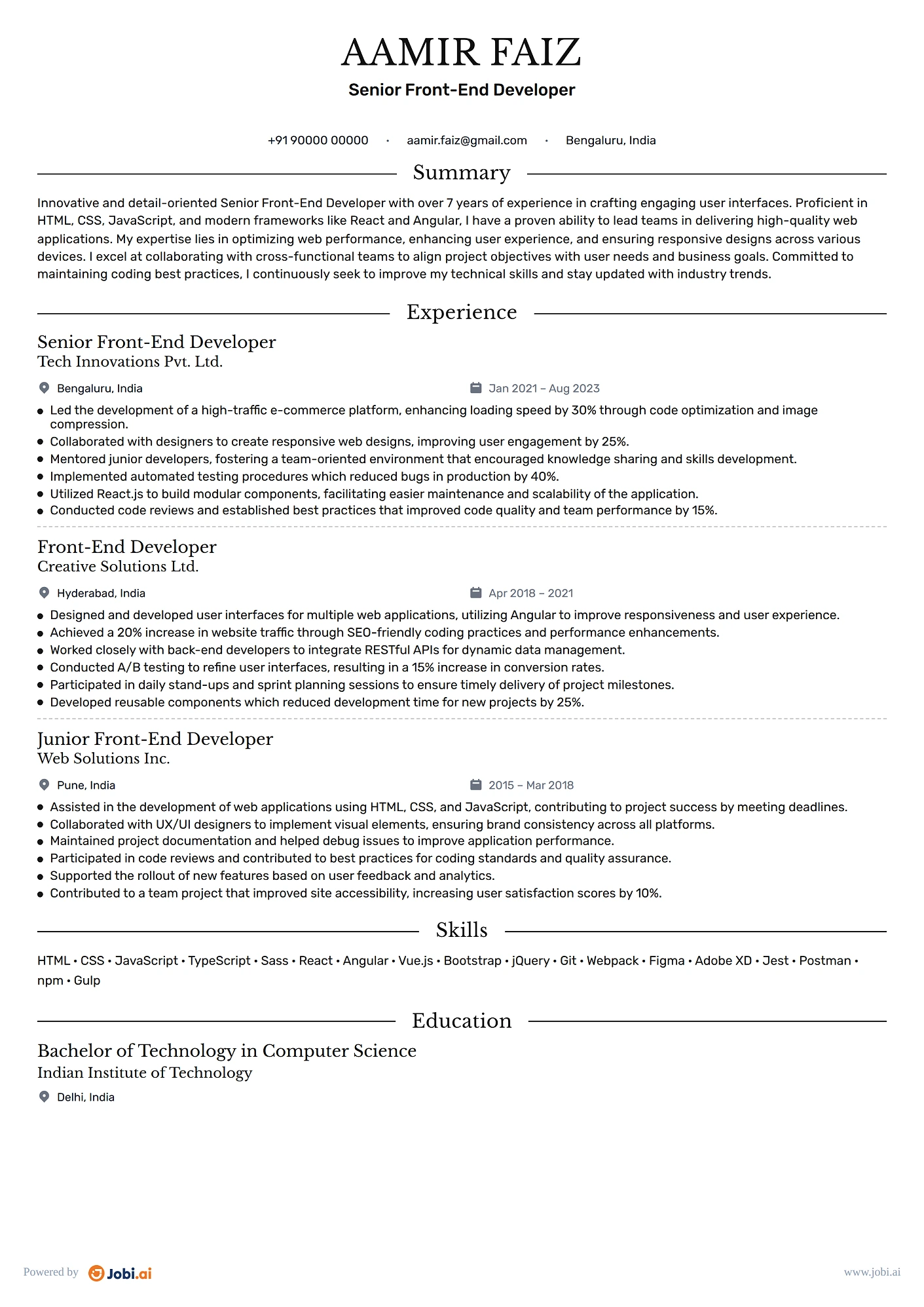 Front-End Developer resume example — Senior Front-End Developer