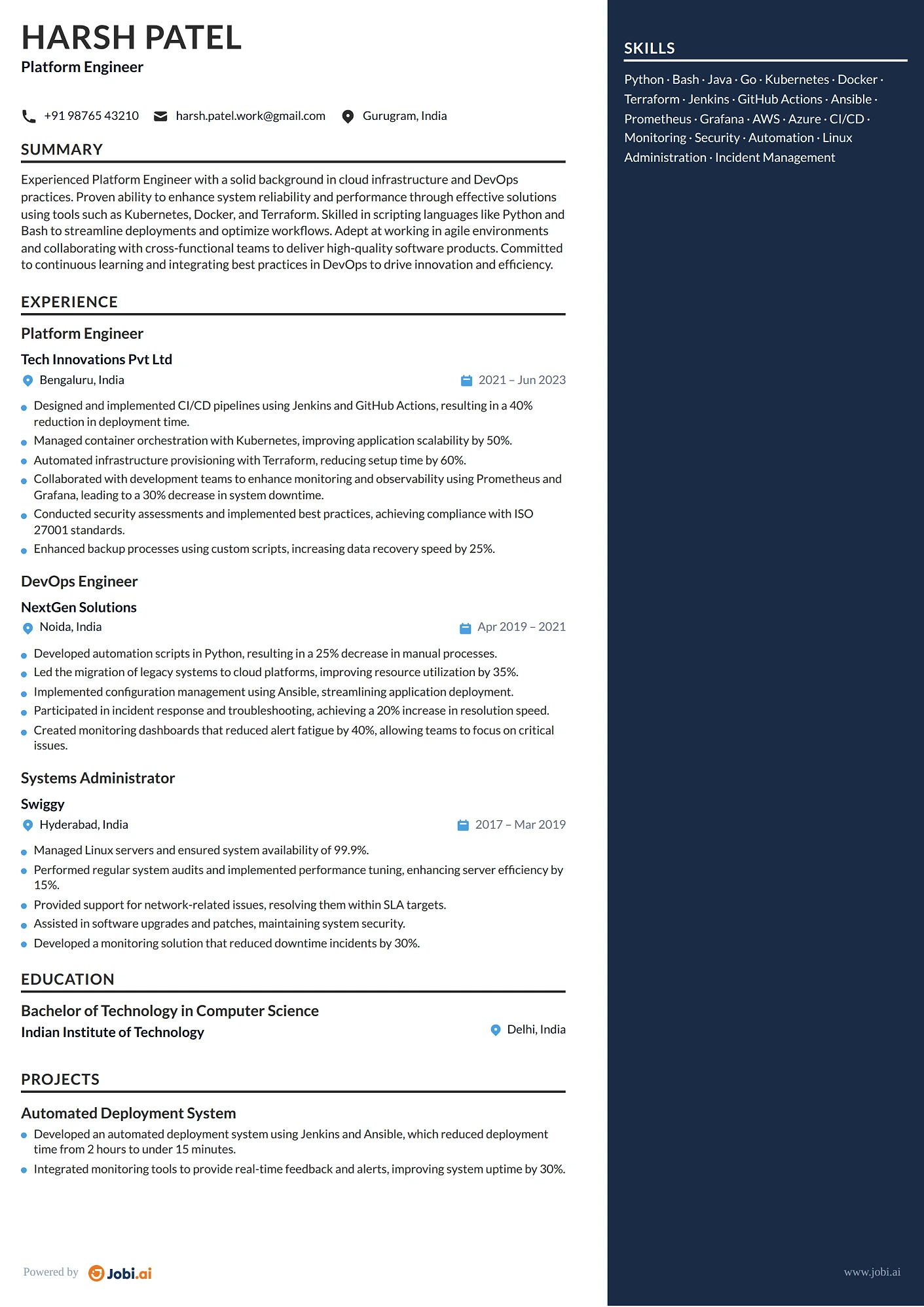 Platform Engineer resume example
