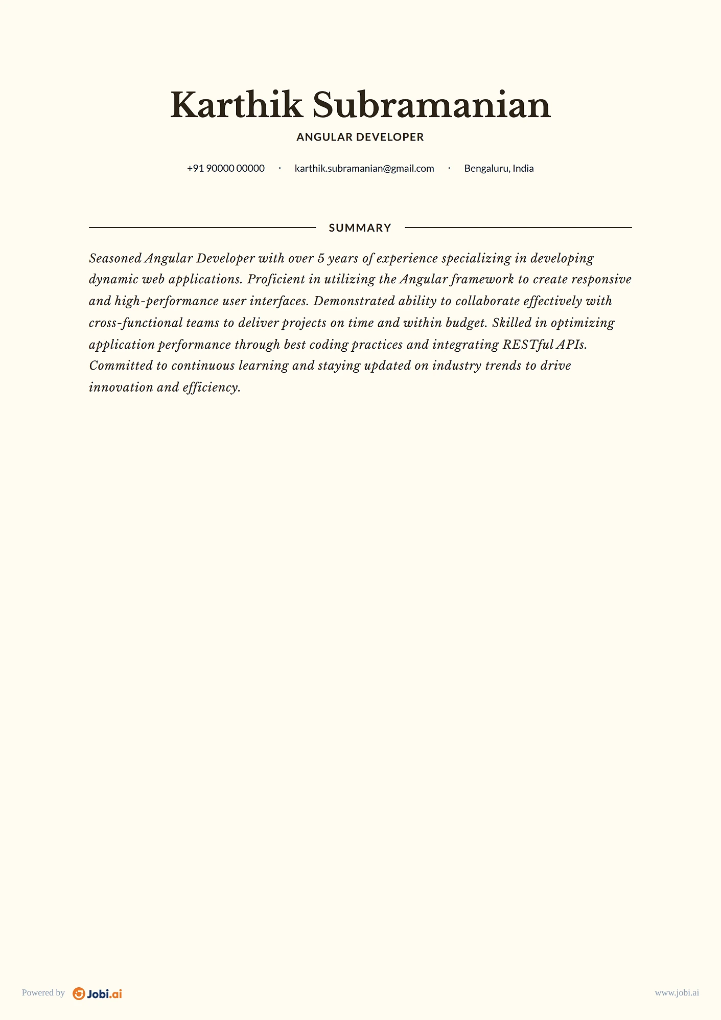 Front-End Developer resume example — Angular Developer