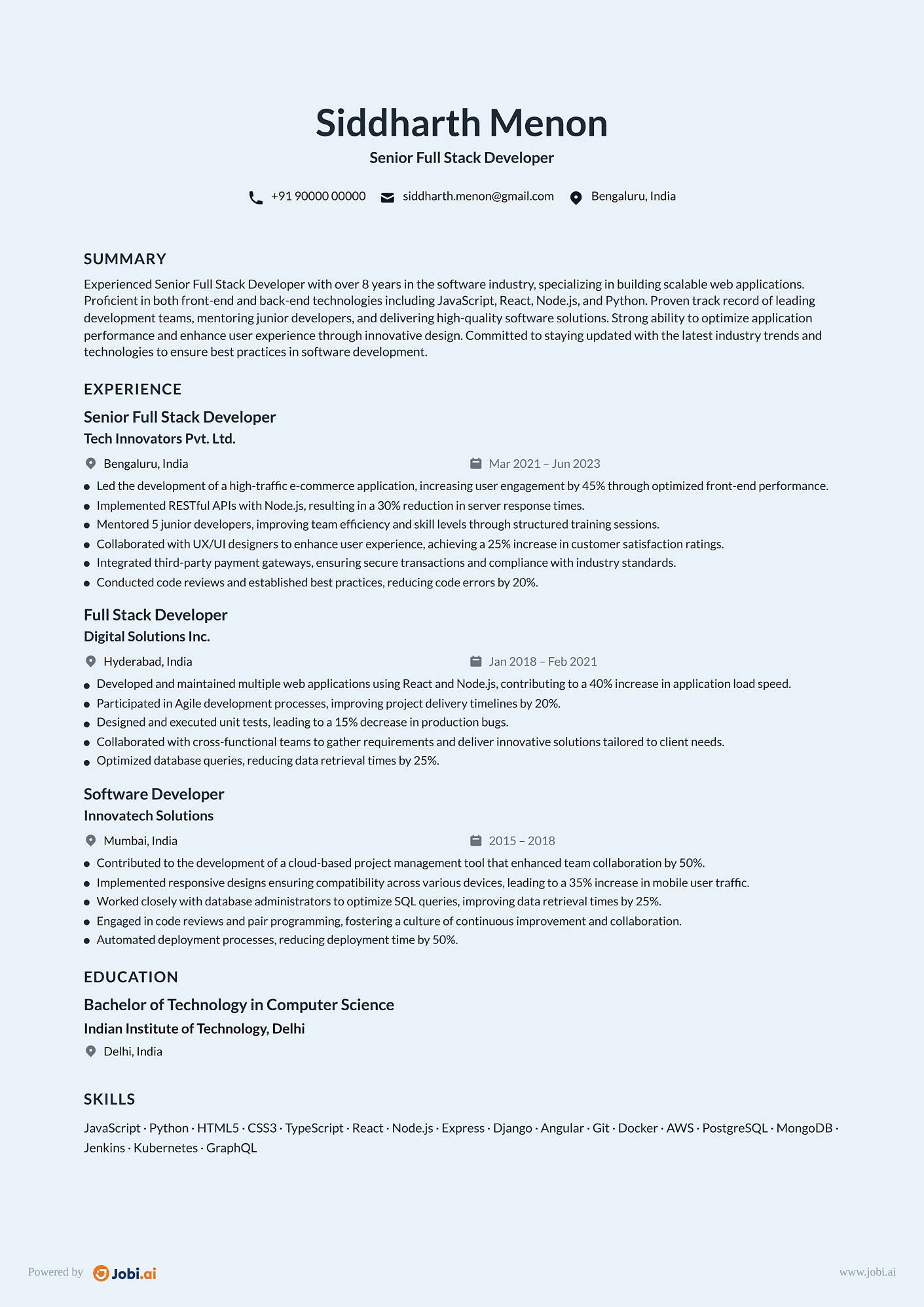 Full Stack Developer resume example — Senior Full Stack Developer