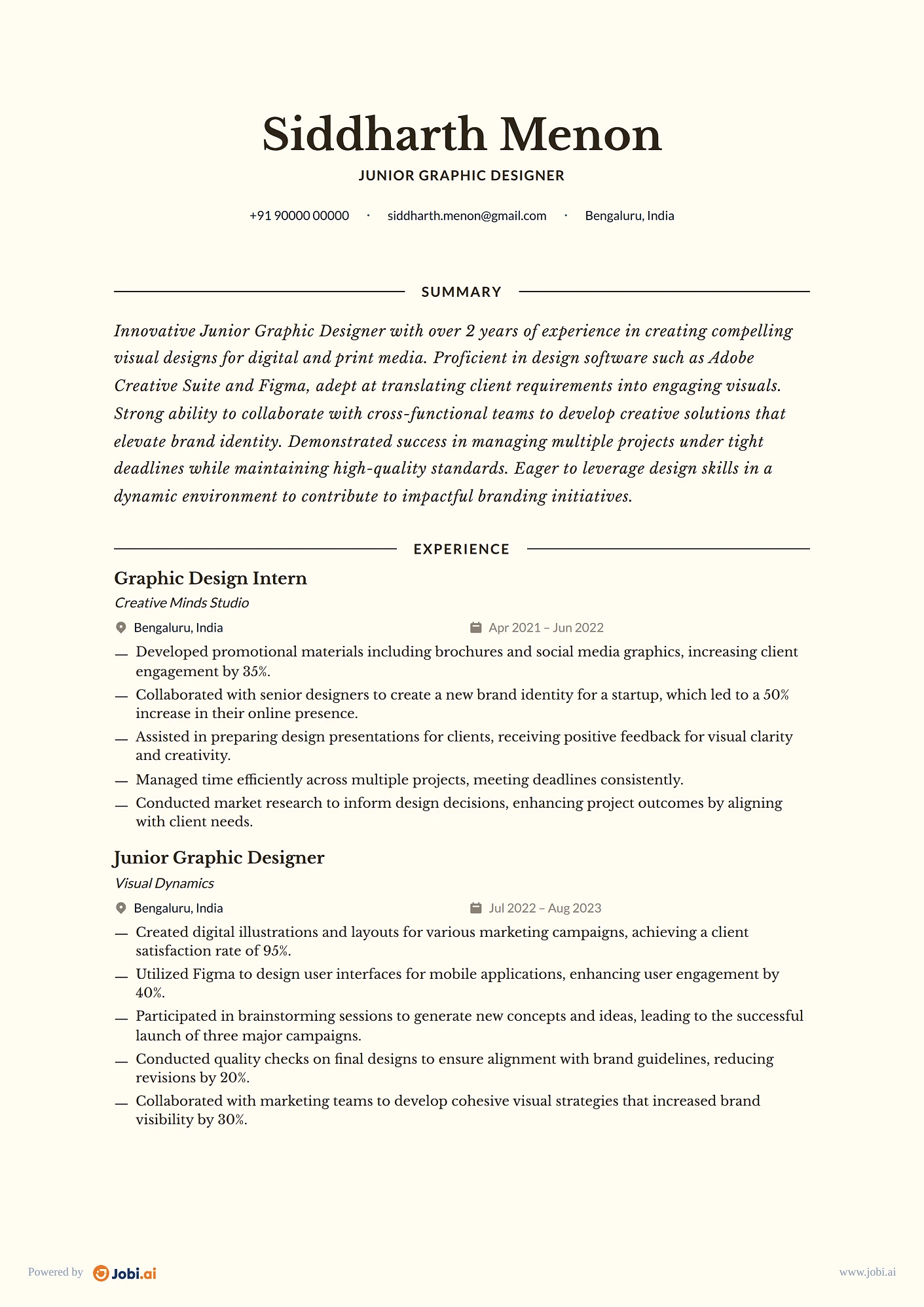Graphic Designer resume example