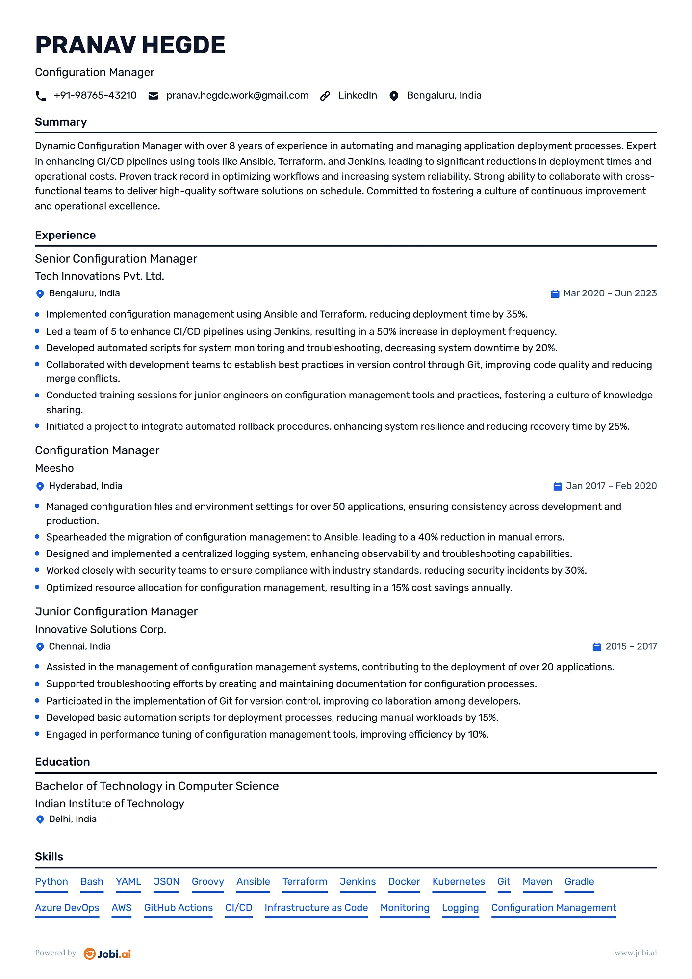 Configuration Manager resume example