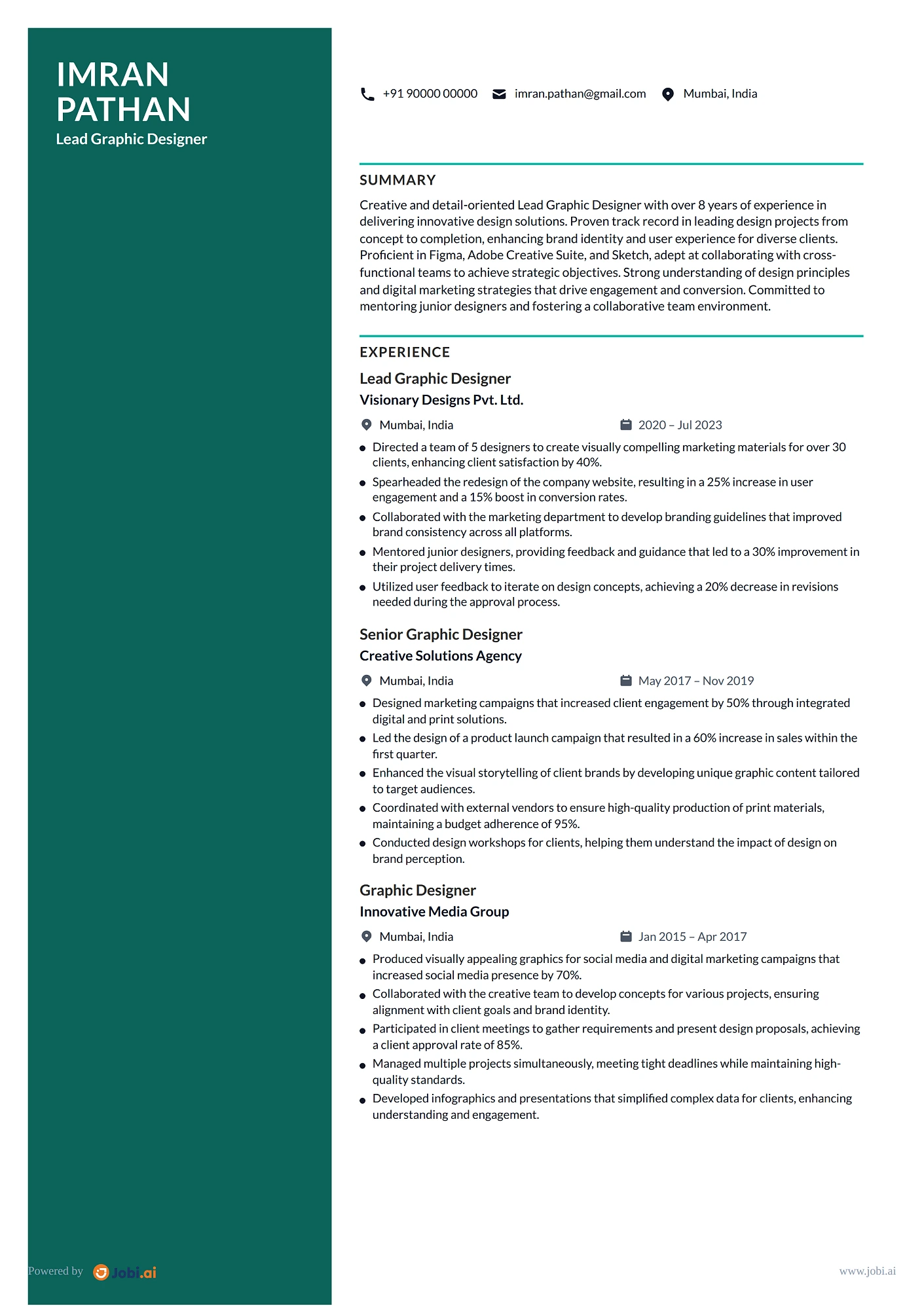 Graphic Designer resume example — Lead Graphic Designer