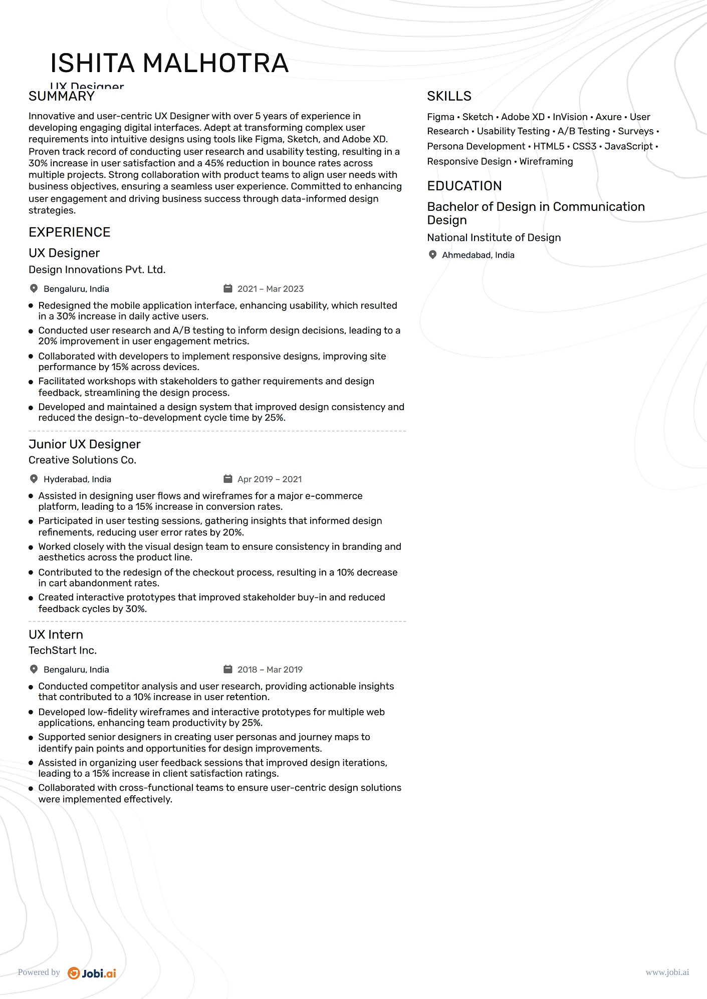 Graphic Designer resume example — UX Designer