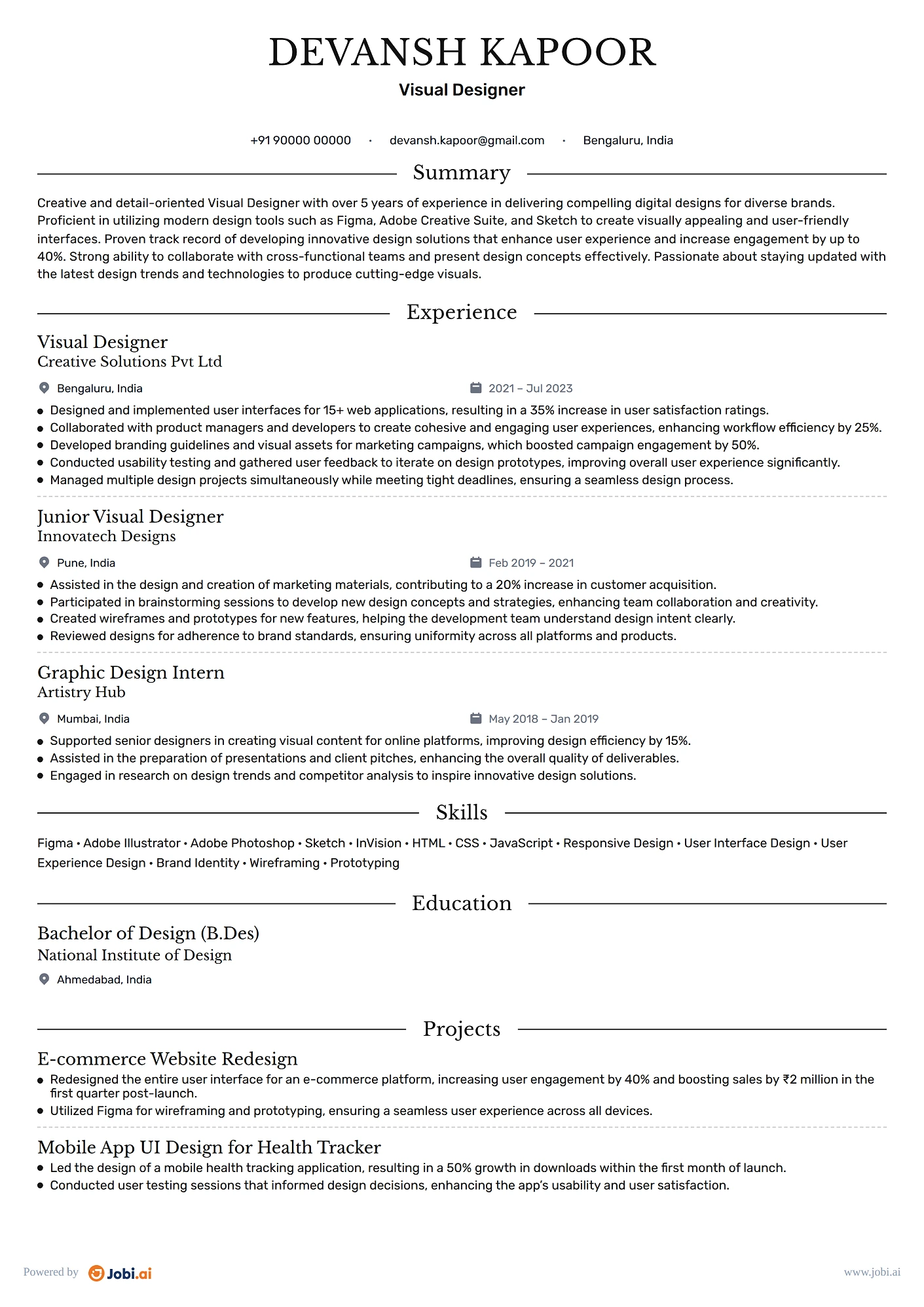 Graphic Designer resume example — Visual Designer