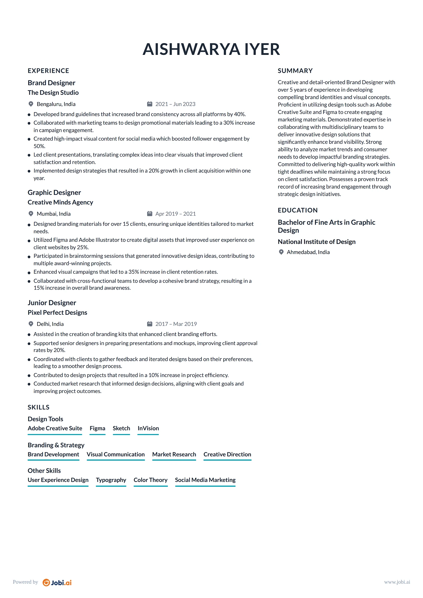 Graphic Designer resume example — Brand Designer