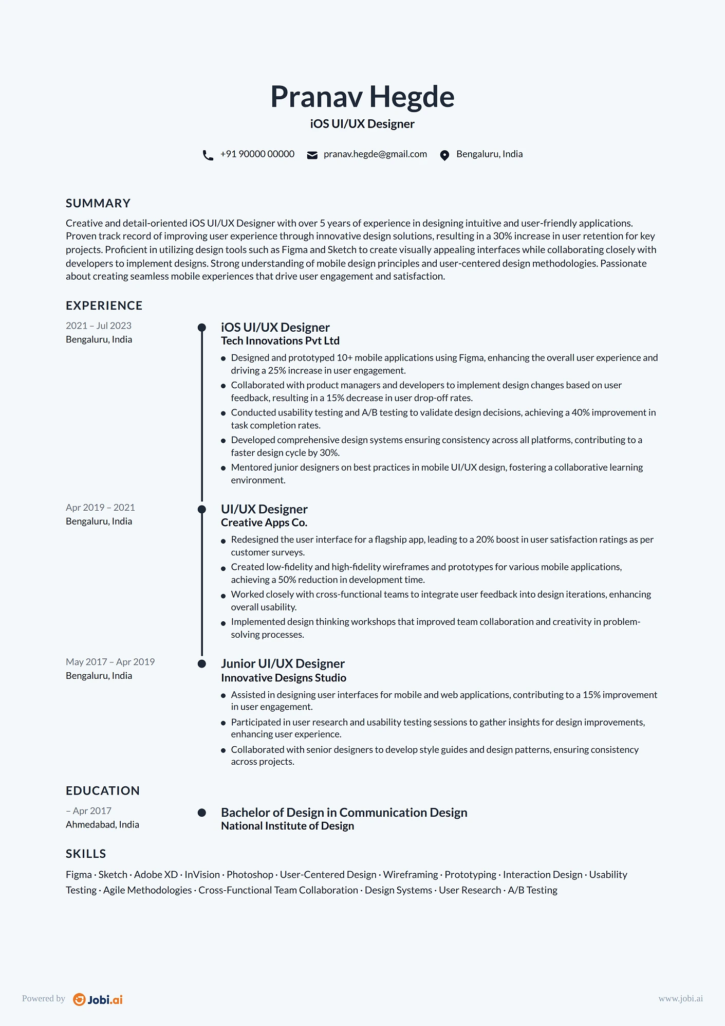 iOS Developer resume example — iOS UI/UX Designer