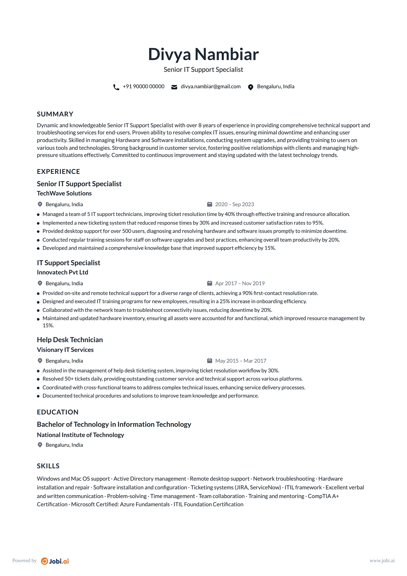 IT Support Specialist resume example