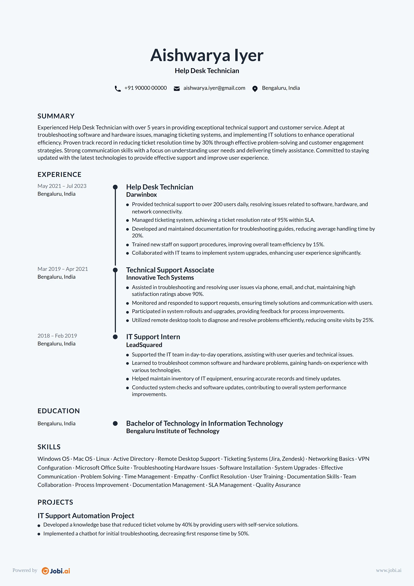 IT Support Specialist resume example — Help Desk Technician
