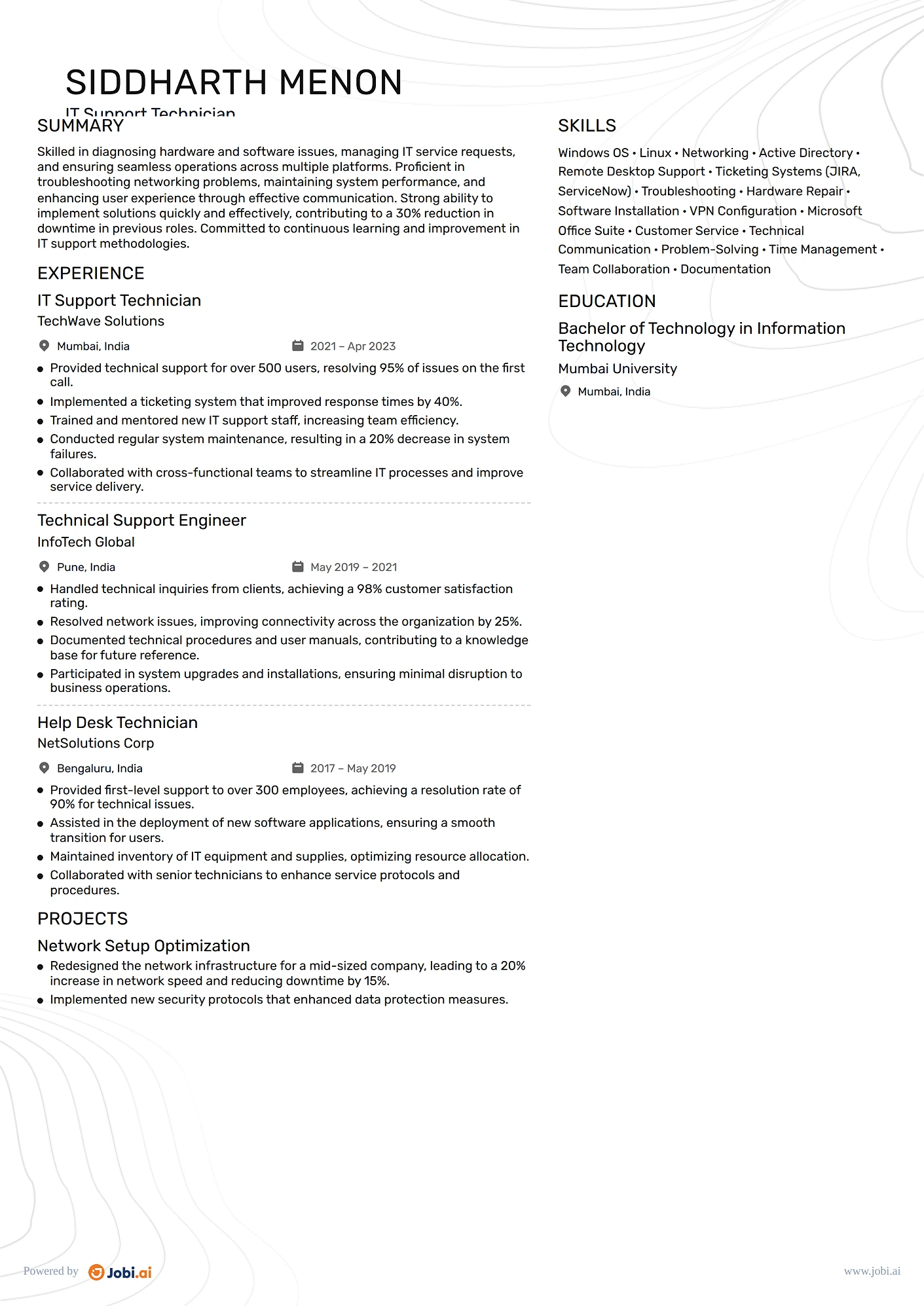 IT Support Specialist resume example — IT Support Technician