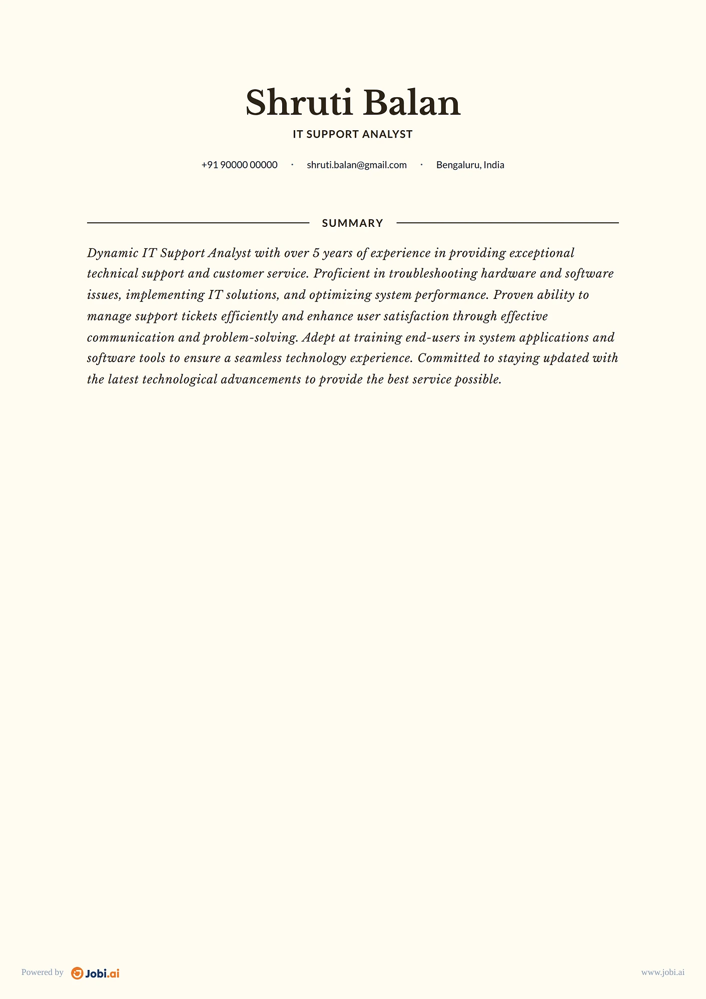 IT Support Specialist resume example — IT Support Analyst