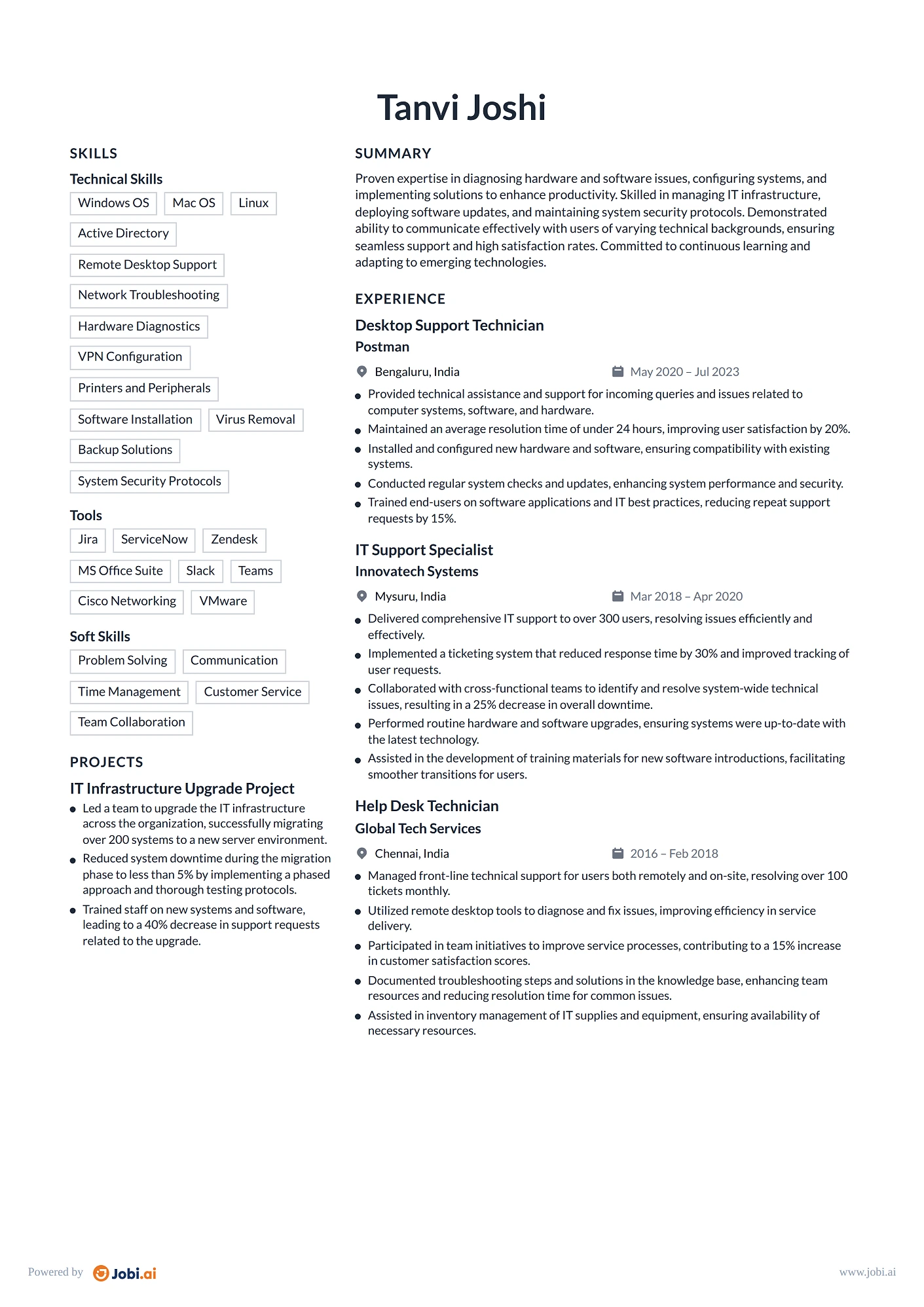 IT Support Specialist resume example — Desktop Support Technician