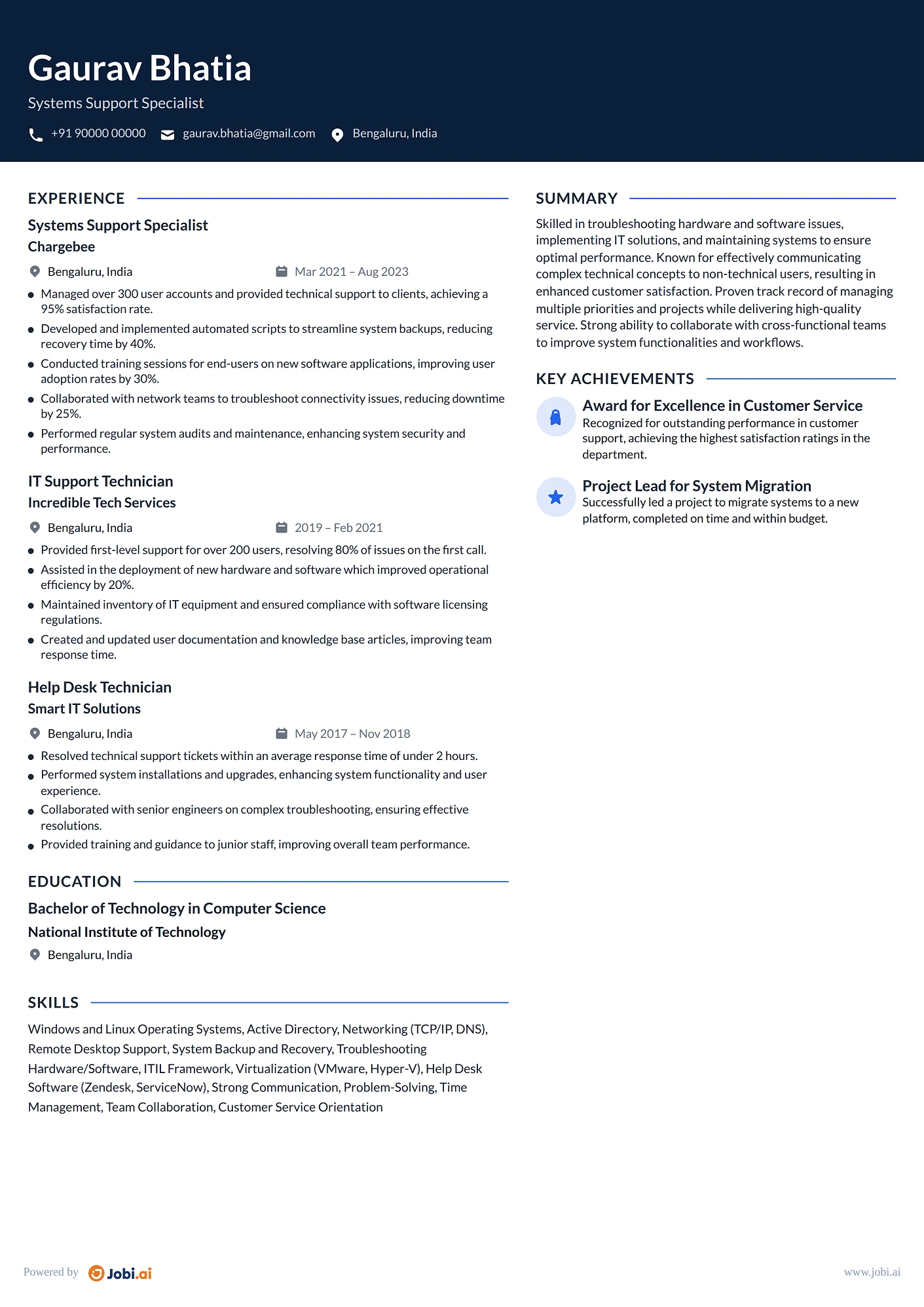 IT Support Specialist resume example — Systems Support Specialist