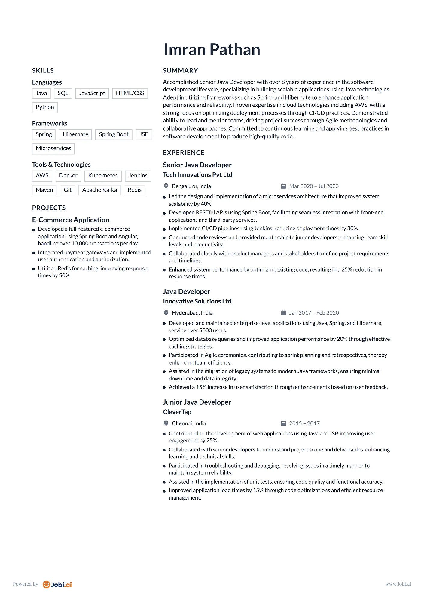 Java Developer resume example — Senior Java Developer