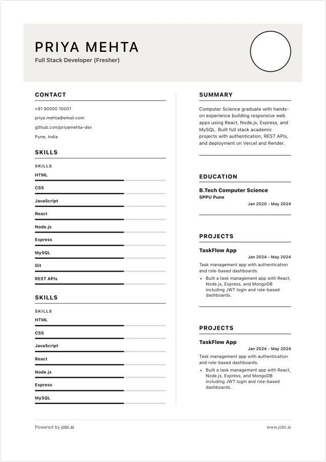 Fresher resume example
