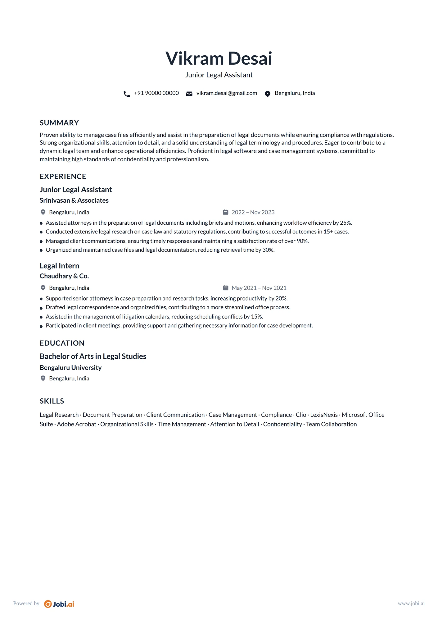 Legal Assistant resume example — Junior Legal Assistant