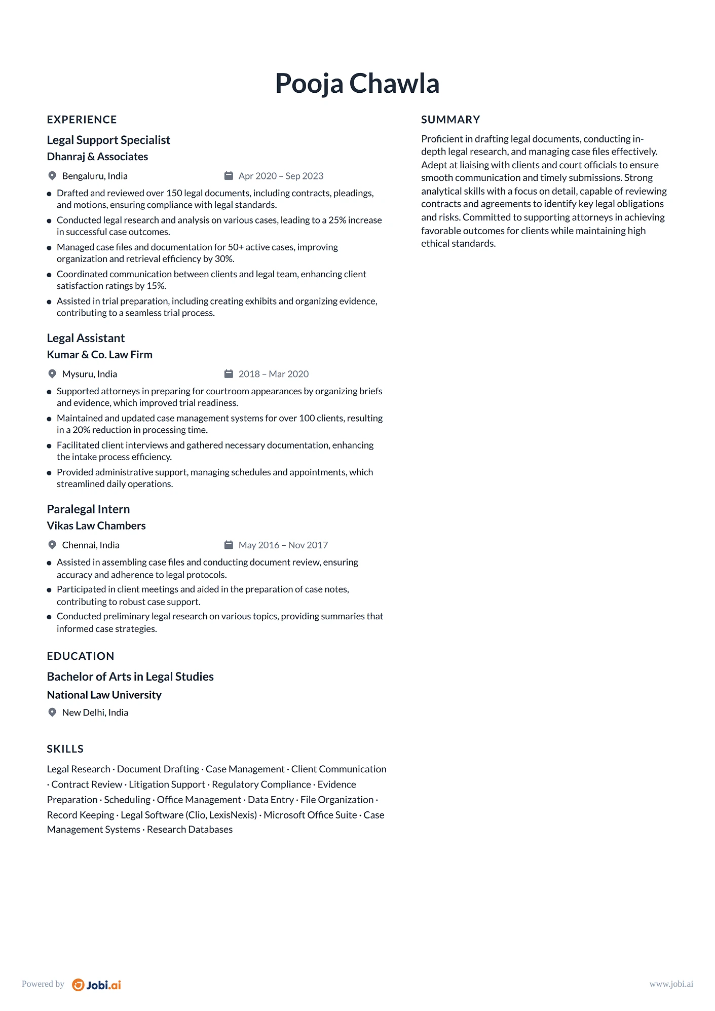Legal Assistant resume example — Legal Support Specialist