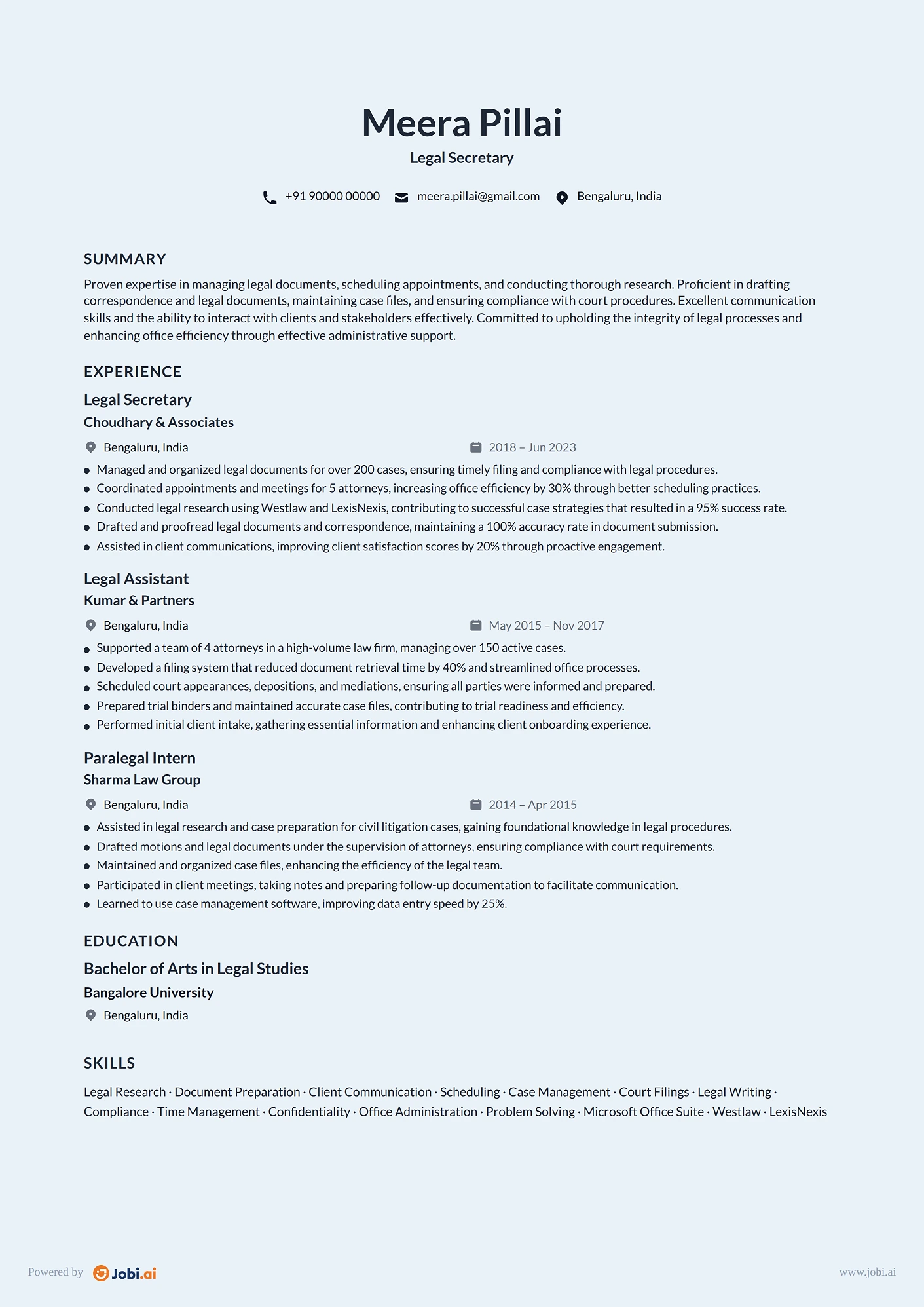 Legal Assistant resume example — Legal Secretary