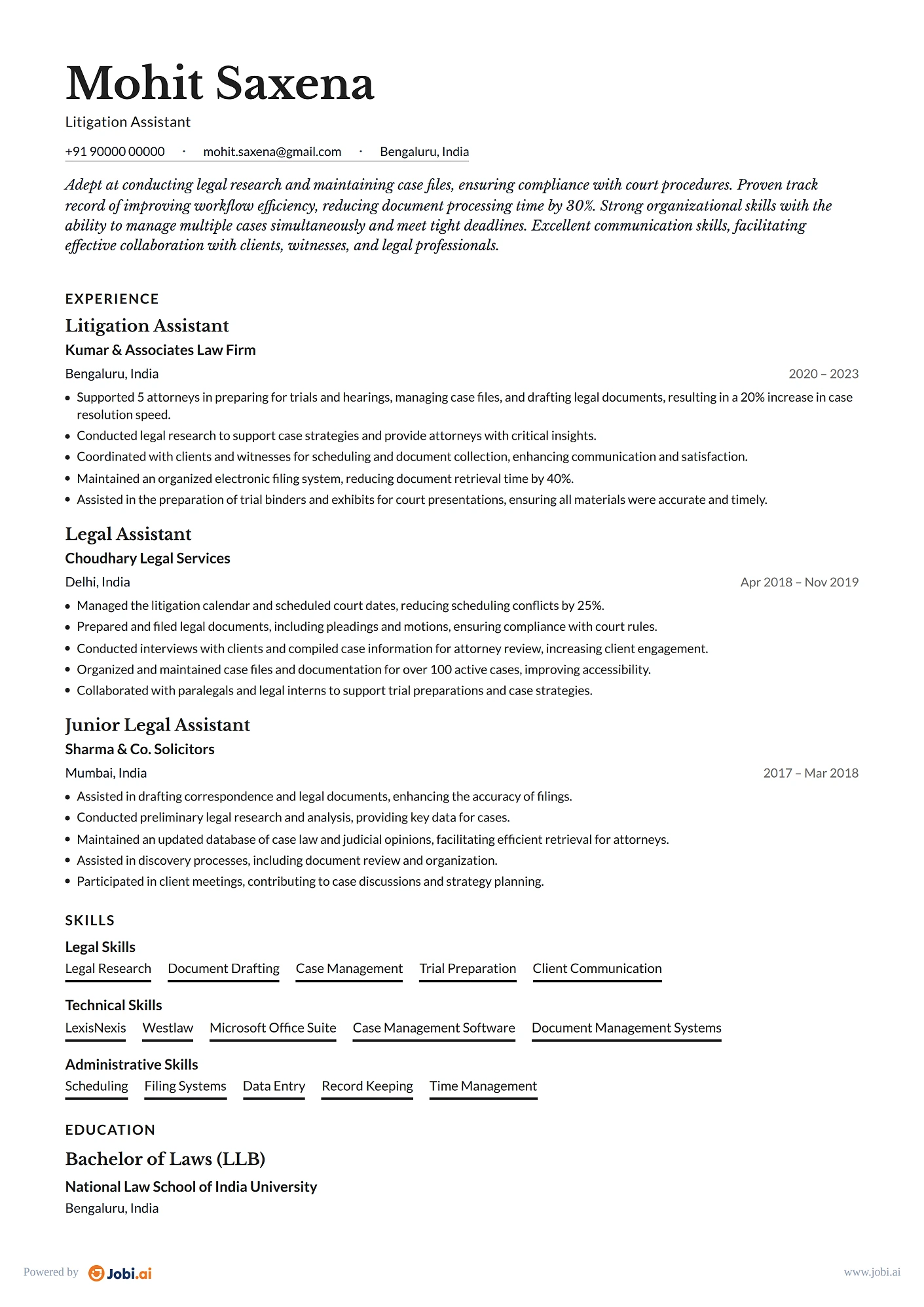 Legal Assistant resume example — Litigation Assistant