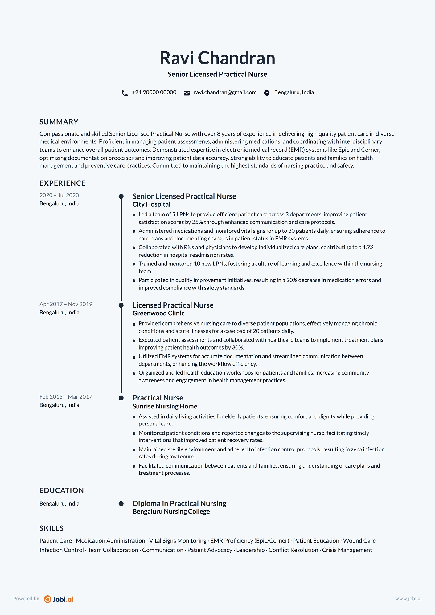Licensed Practical Nurse resume example — Senior Licensed Practical Nurse