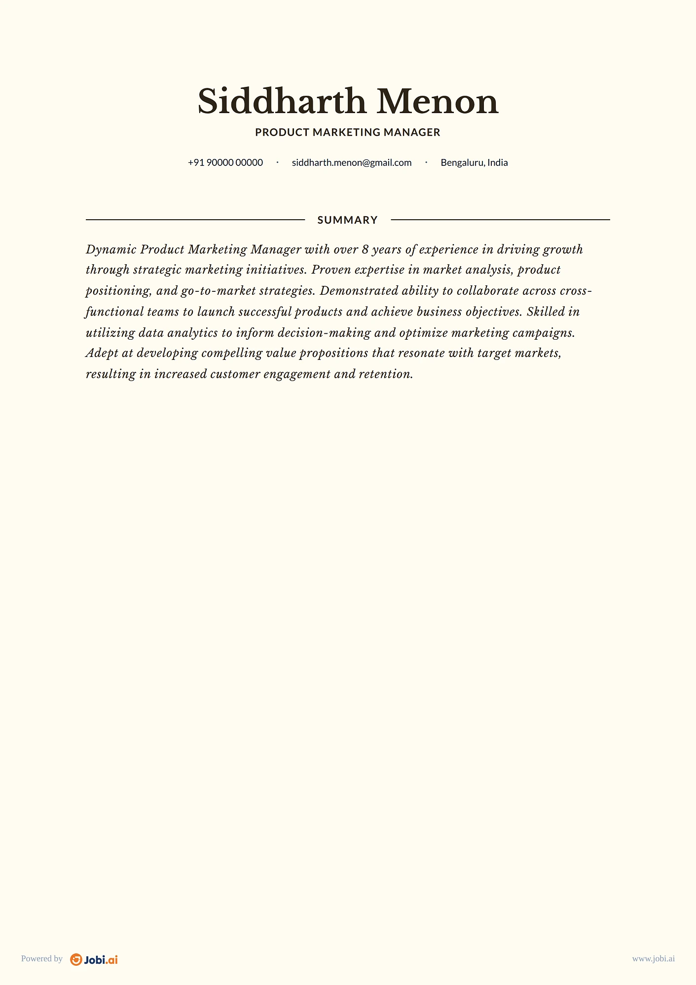 Marketing Manager resume example — Product Marketing Manager