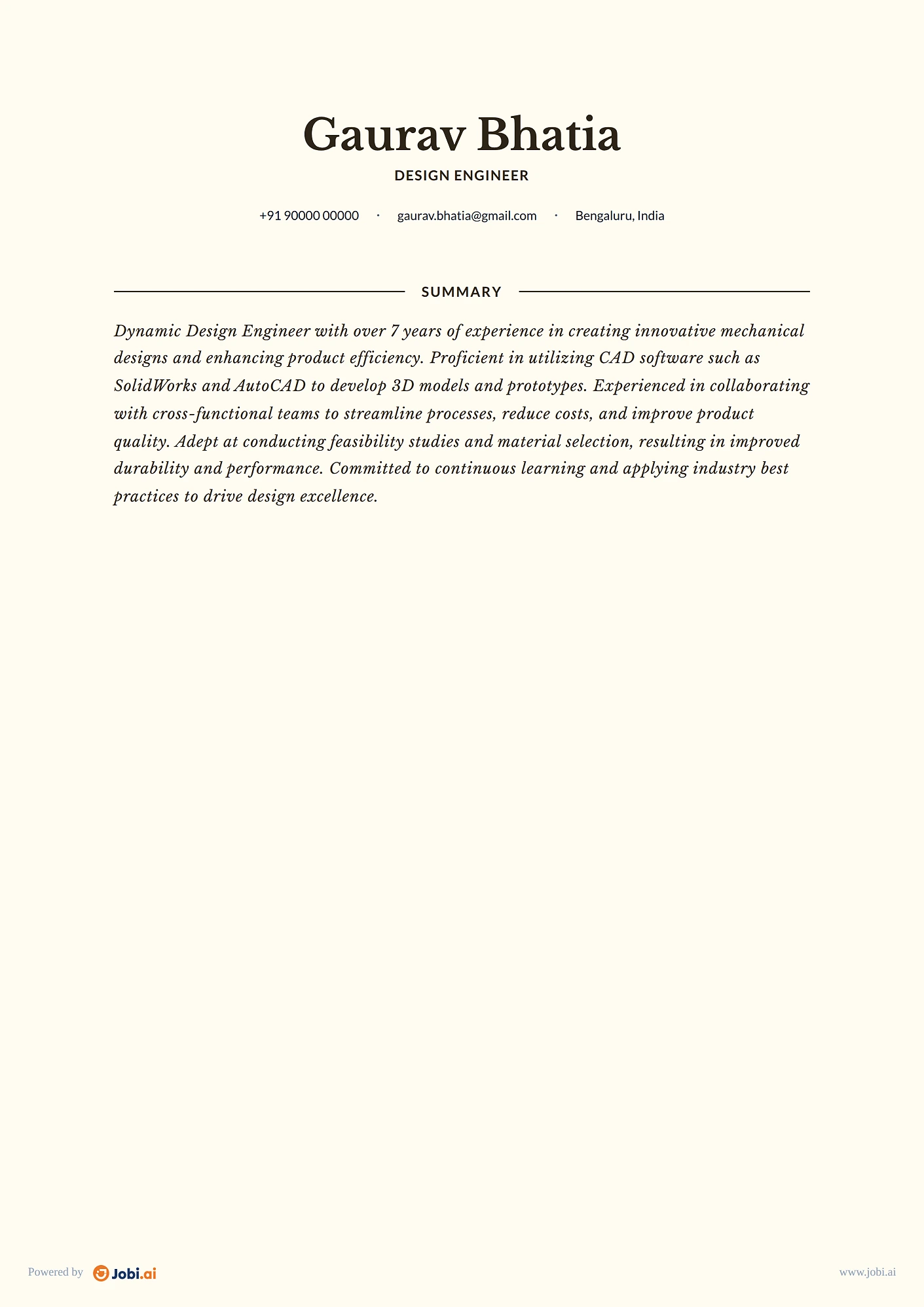Mechanical Engineer resume example — Design Engineer