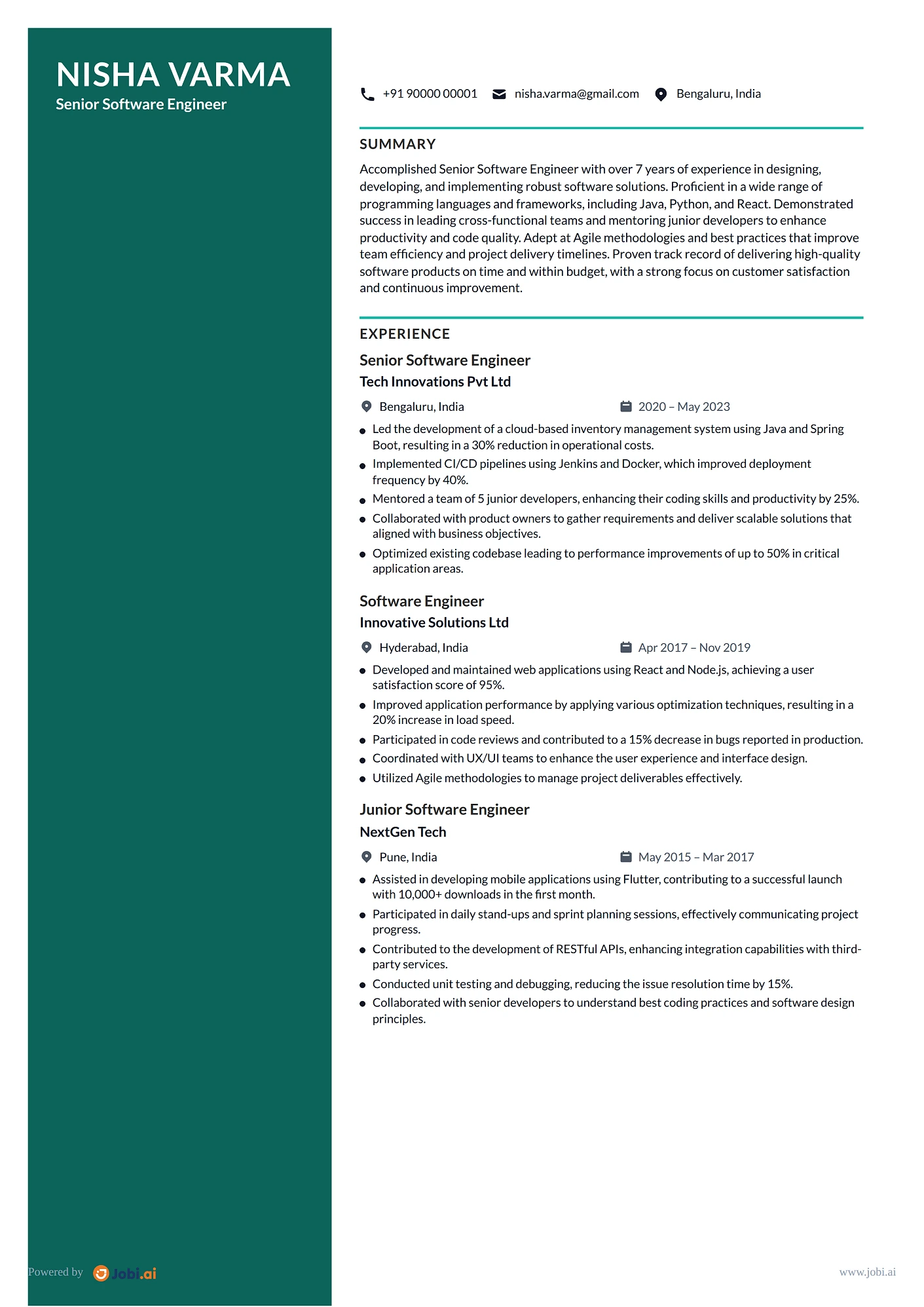 Software Engineer resume example — Senior Software Engineer