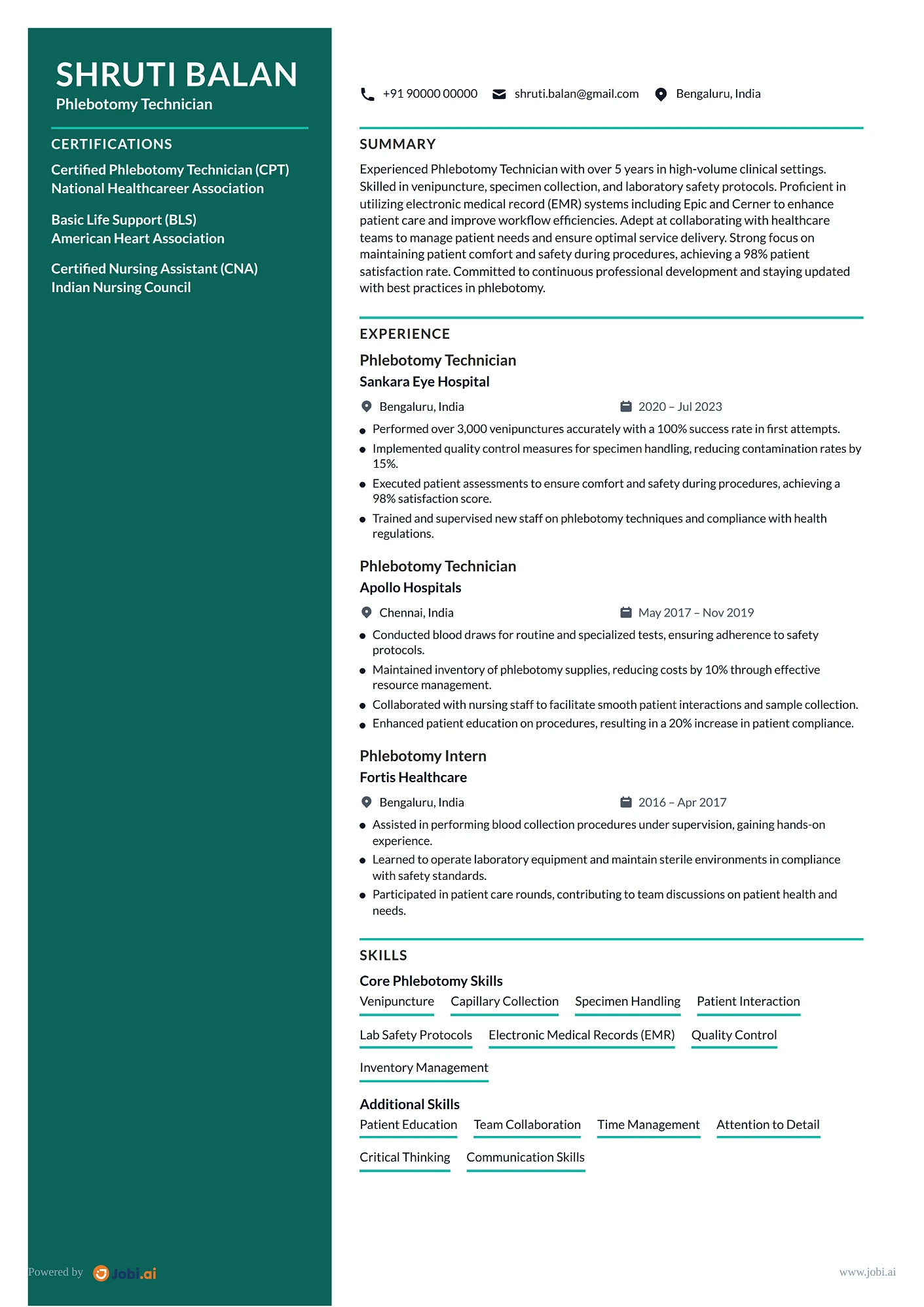 Medical Assistant resume example — Phlebotomy Technician
