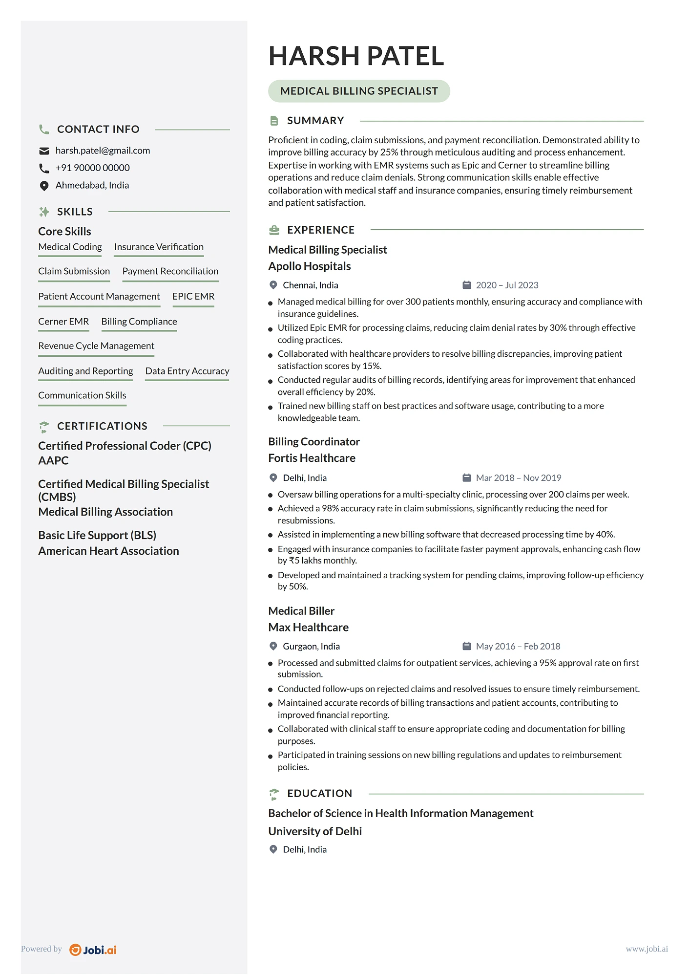 Medical Assistant resume example — Medical Billing Specialist