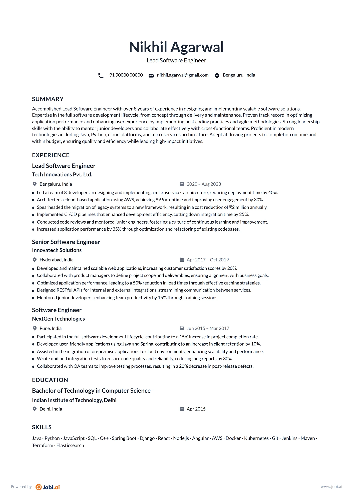 Software Engineer resume example — Lead Software Engineer