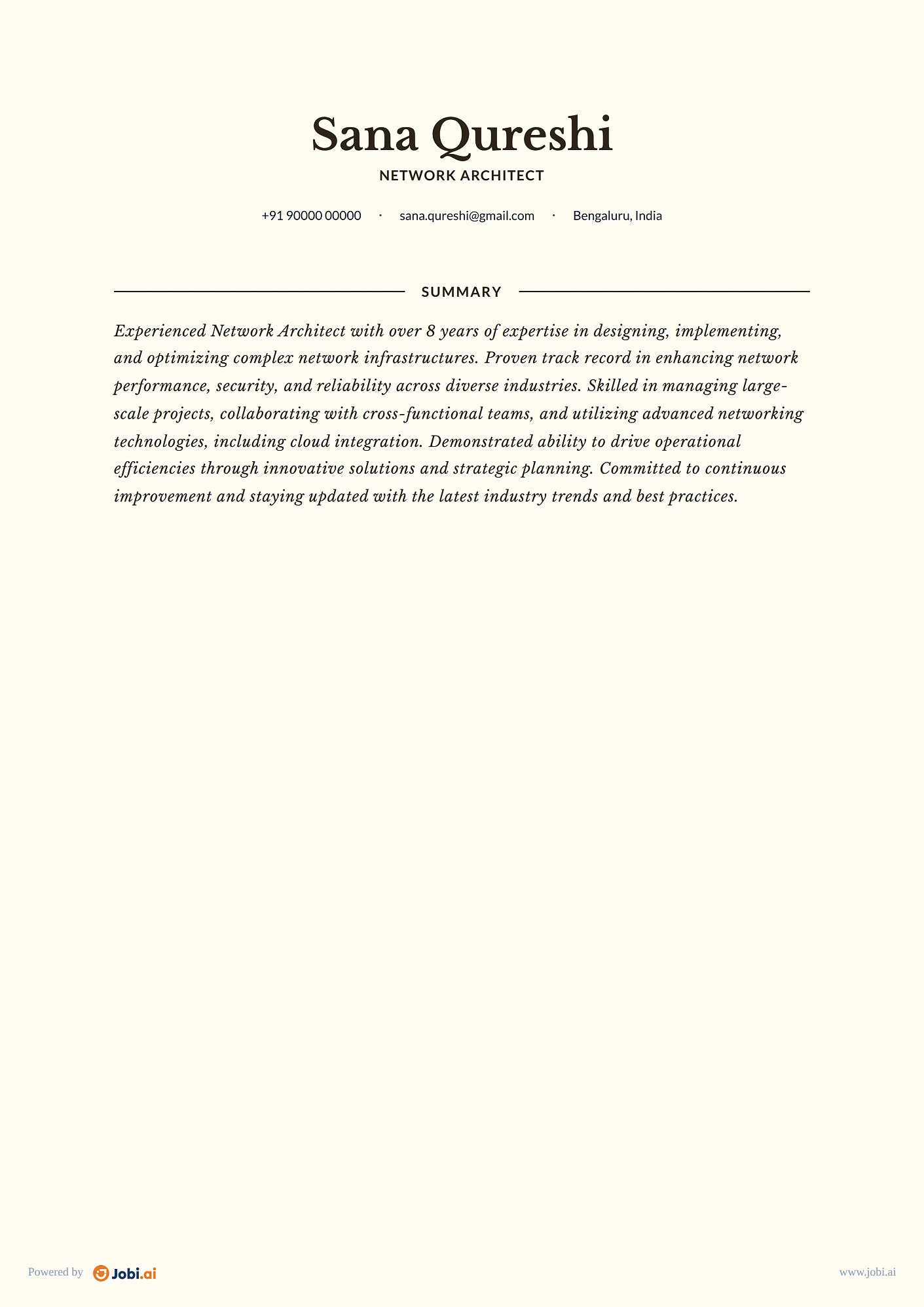 Network Engineer resume example — Network Architect