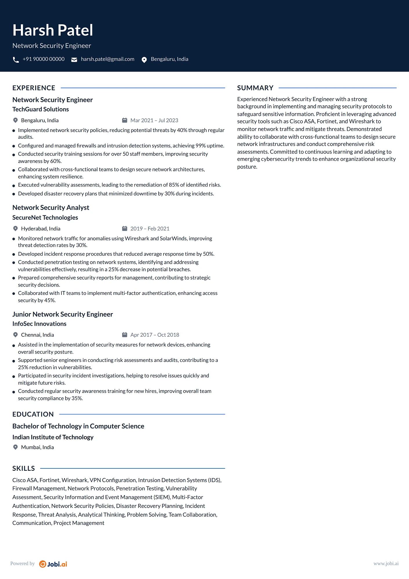 Network Engineer resume example — Network Security Engineer