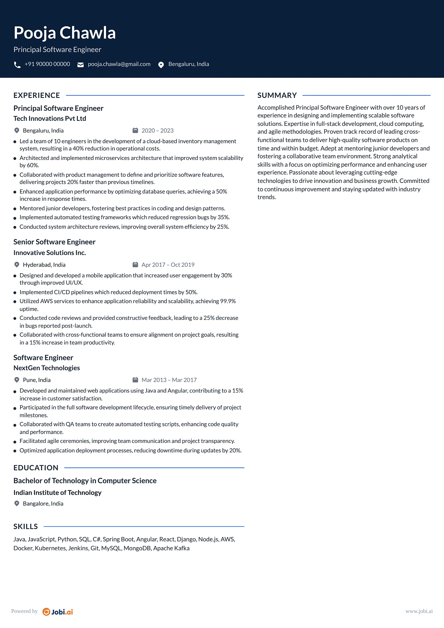 Software Engineer resume example — Principal Software Engineer