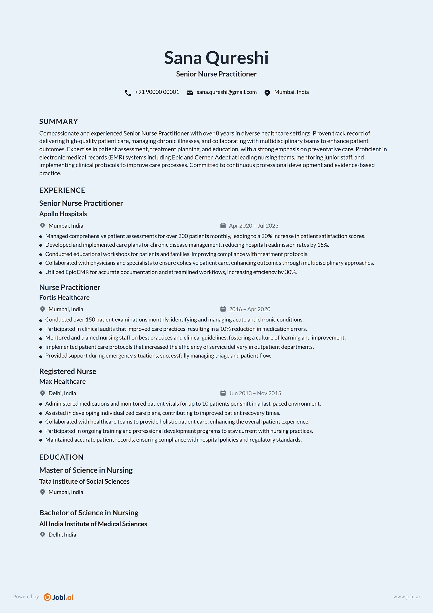 Nurse Practitioner resume example — Senior Nurse Practitioner