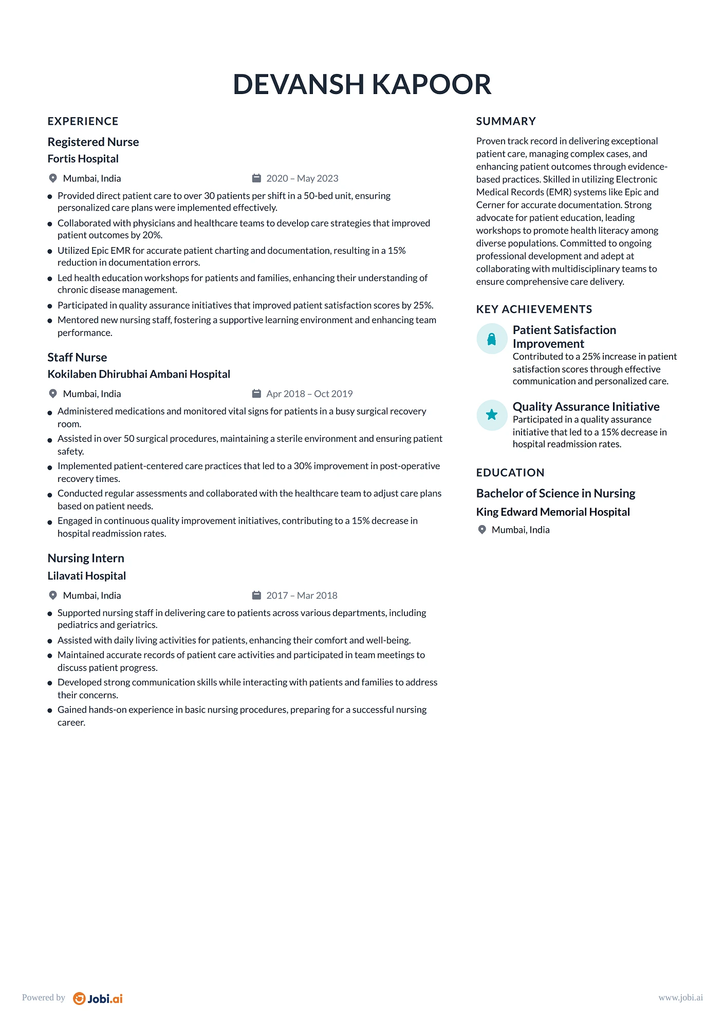 Nurse Practitioner resume example — Registered Nurse