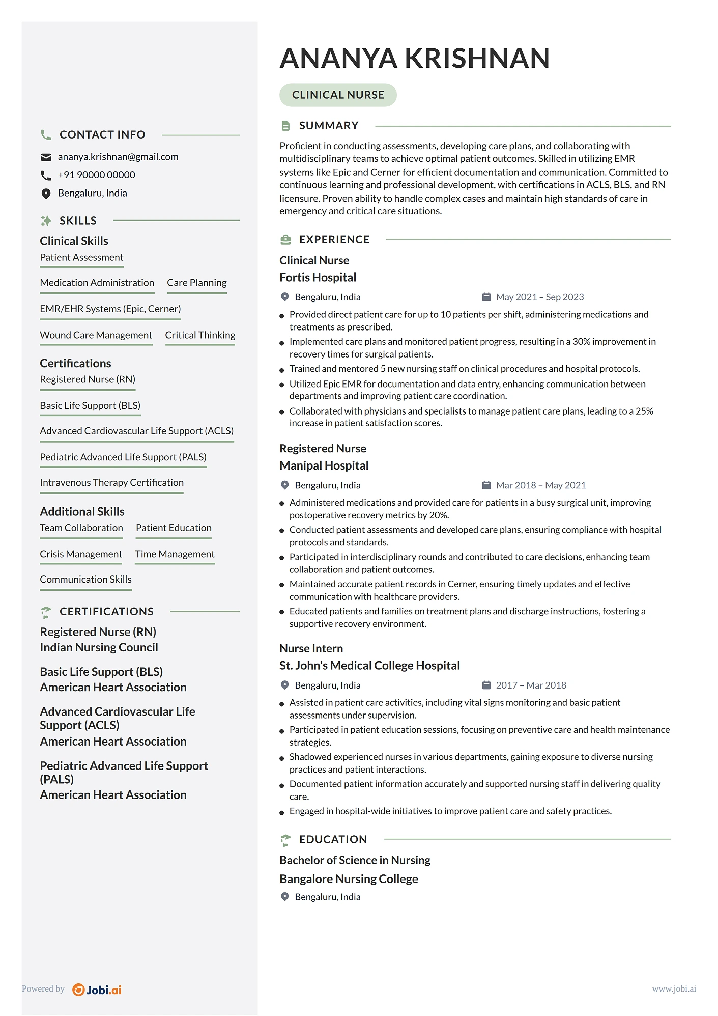 Nurse Practitioner resume example — Clinical Nurse