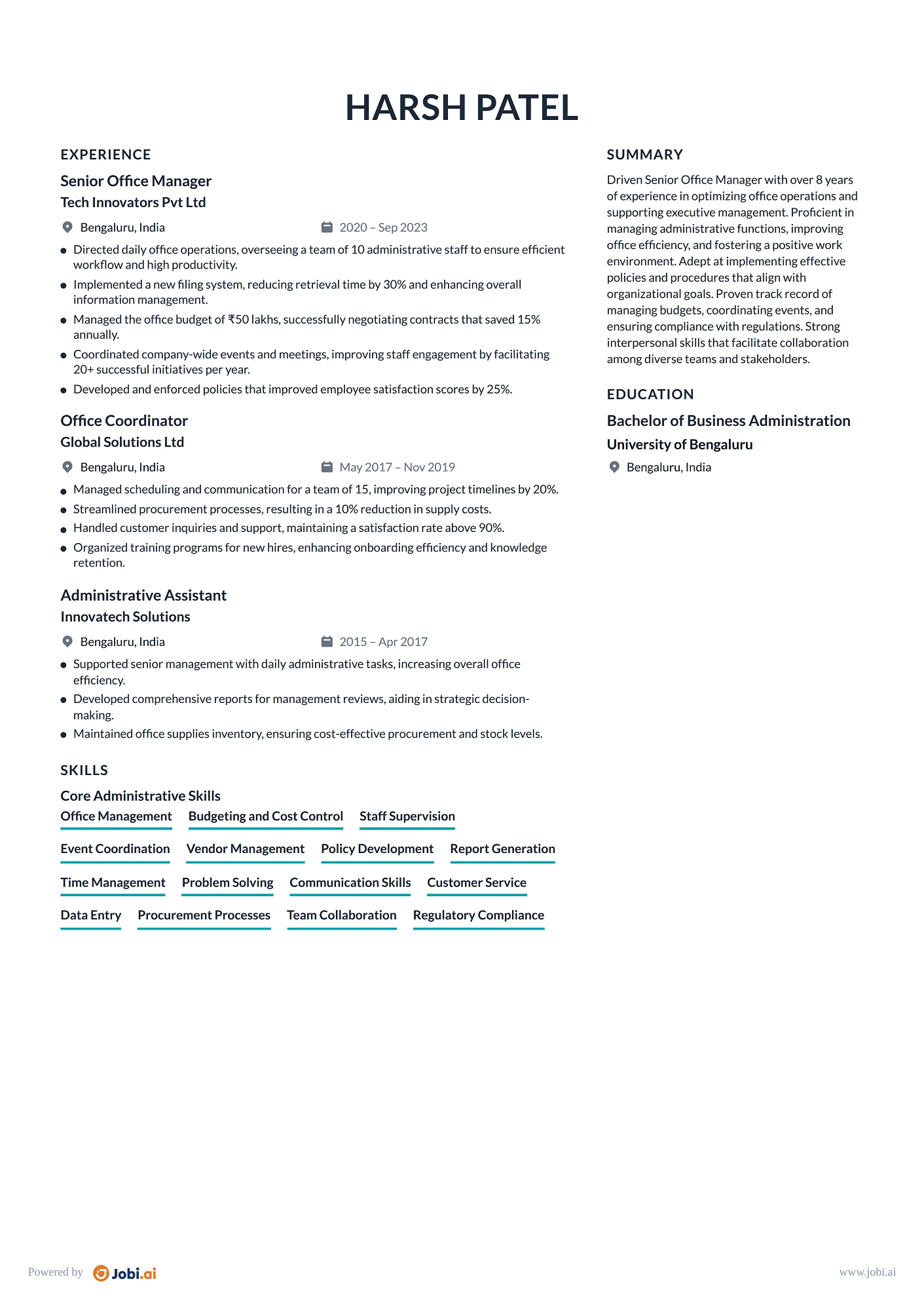 Office Manager resume example — Senior Office Manager