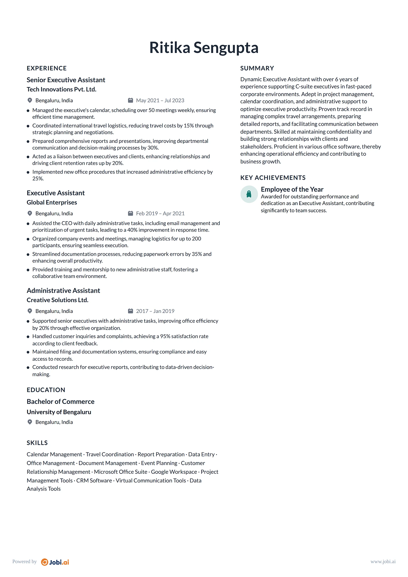 Office Manager resume example — Executive Assistant