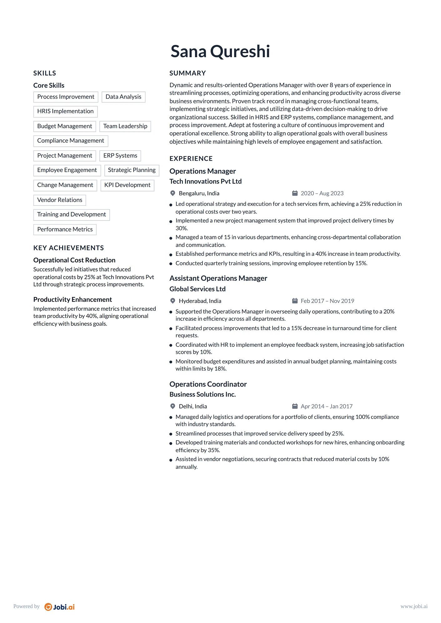 Office Manager resume example — Operations Manager