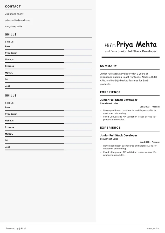 Junior resume example
