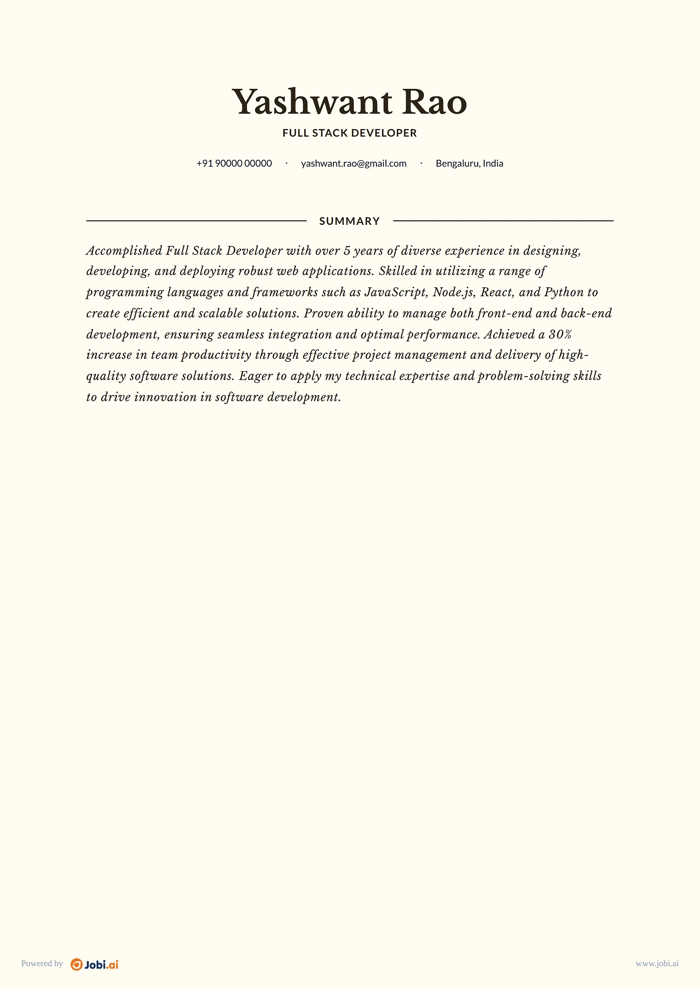 Software Engineer resume example — Full Stack Developer