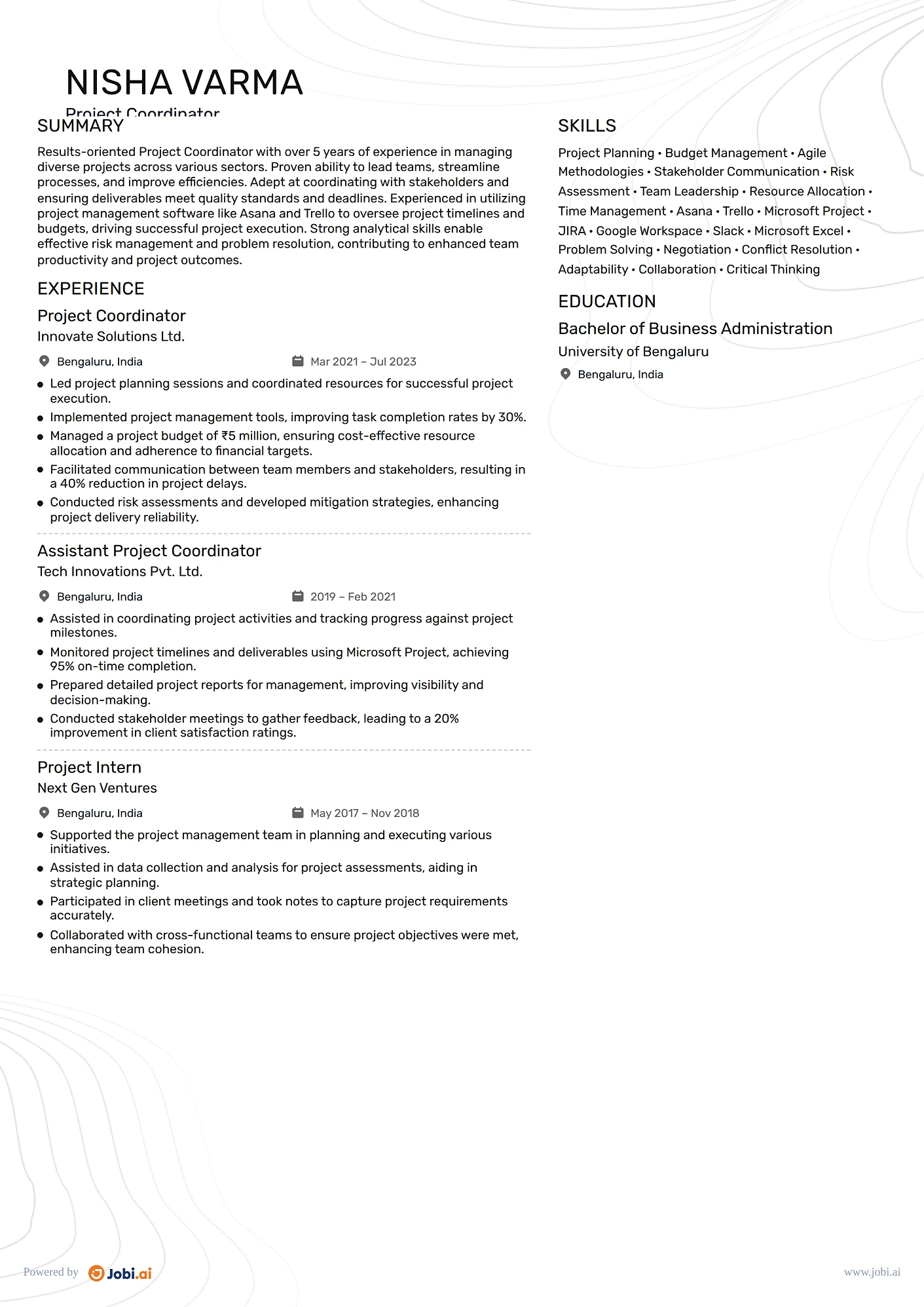 Office Manager resume example — Project Coordinator