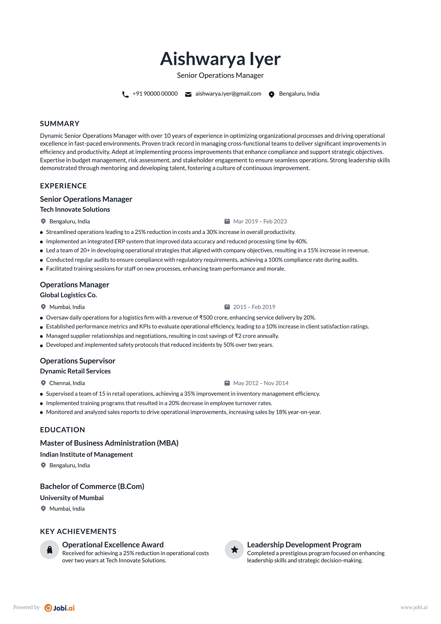 Operations Manager resume example