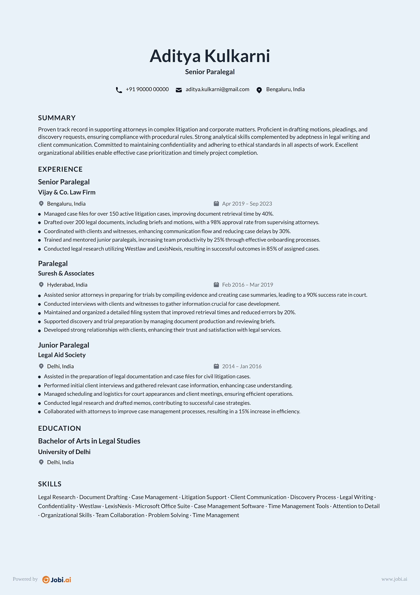 Paralegal resume example — Senior Paralegal